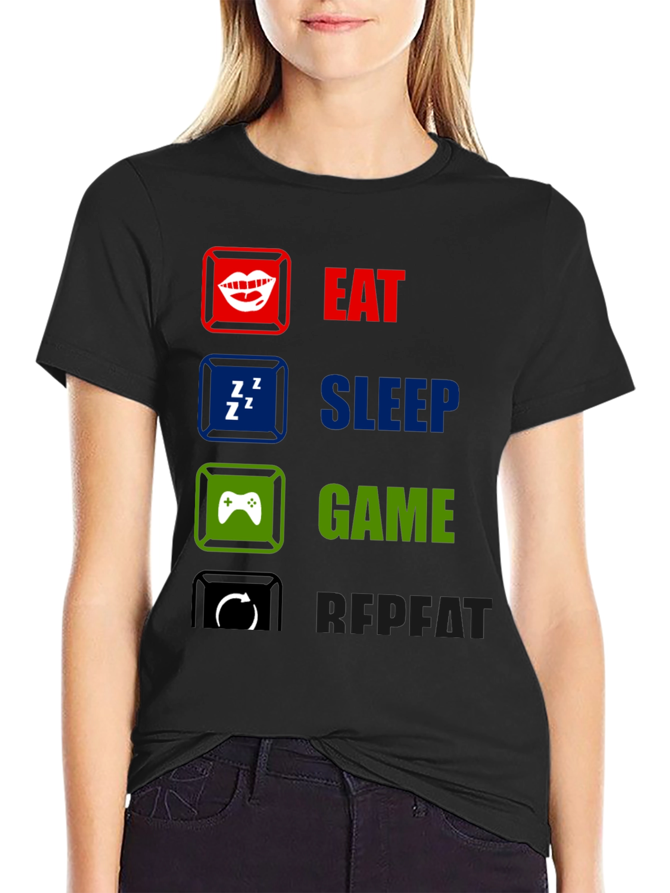 Eat Sleep Game Repeat Black T-Shirt
