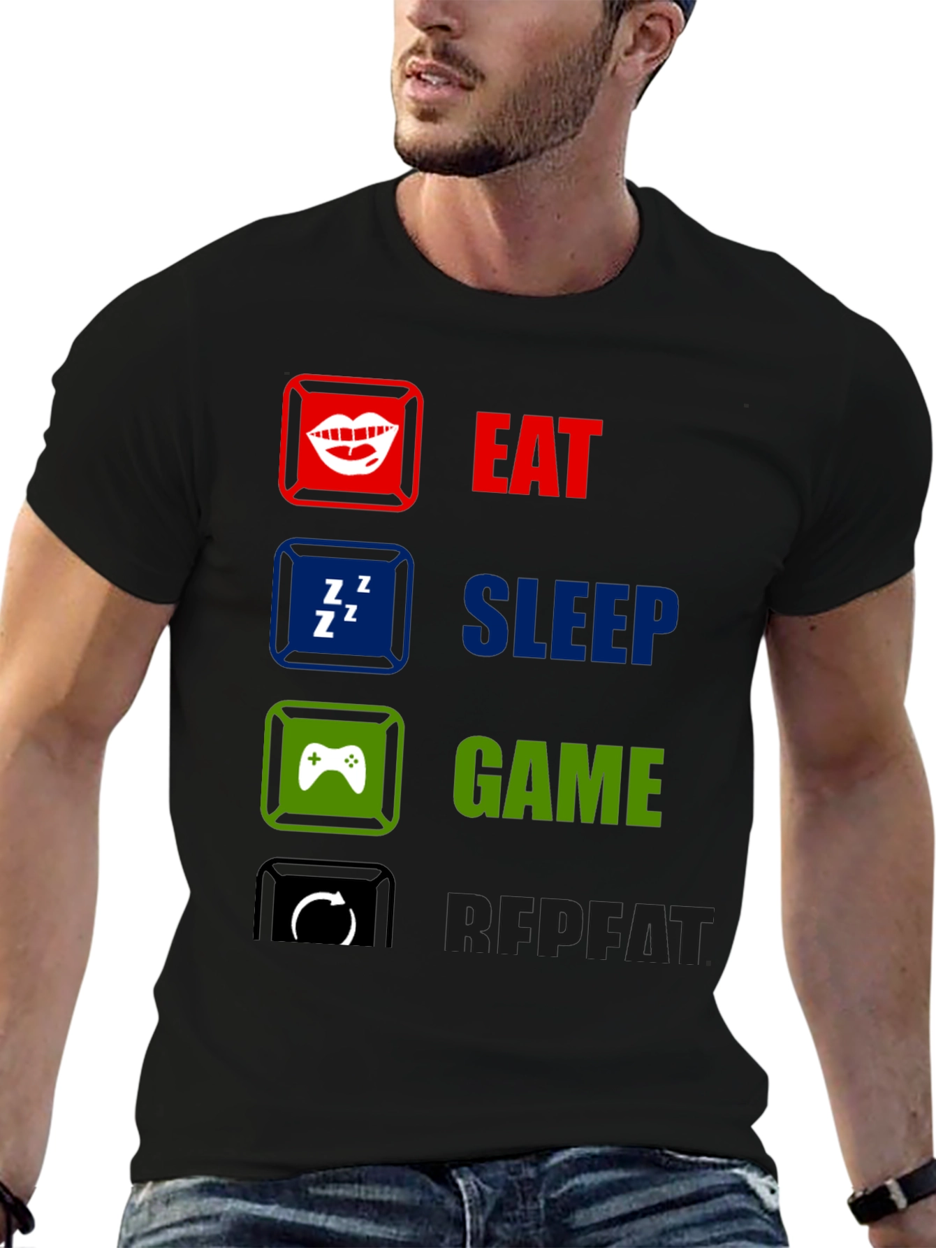 Eat Sleep Game Repeat Black T-Shirt
