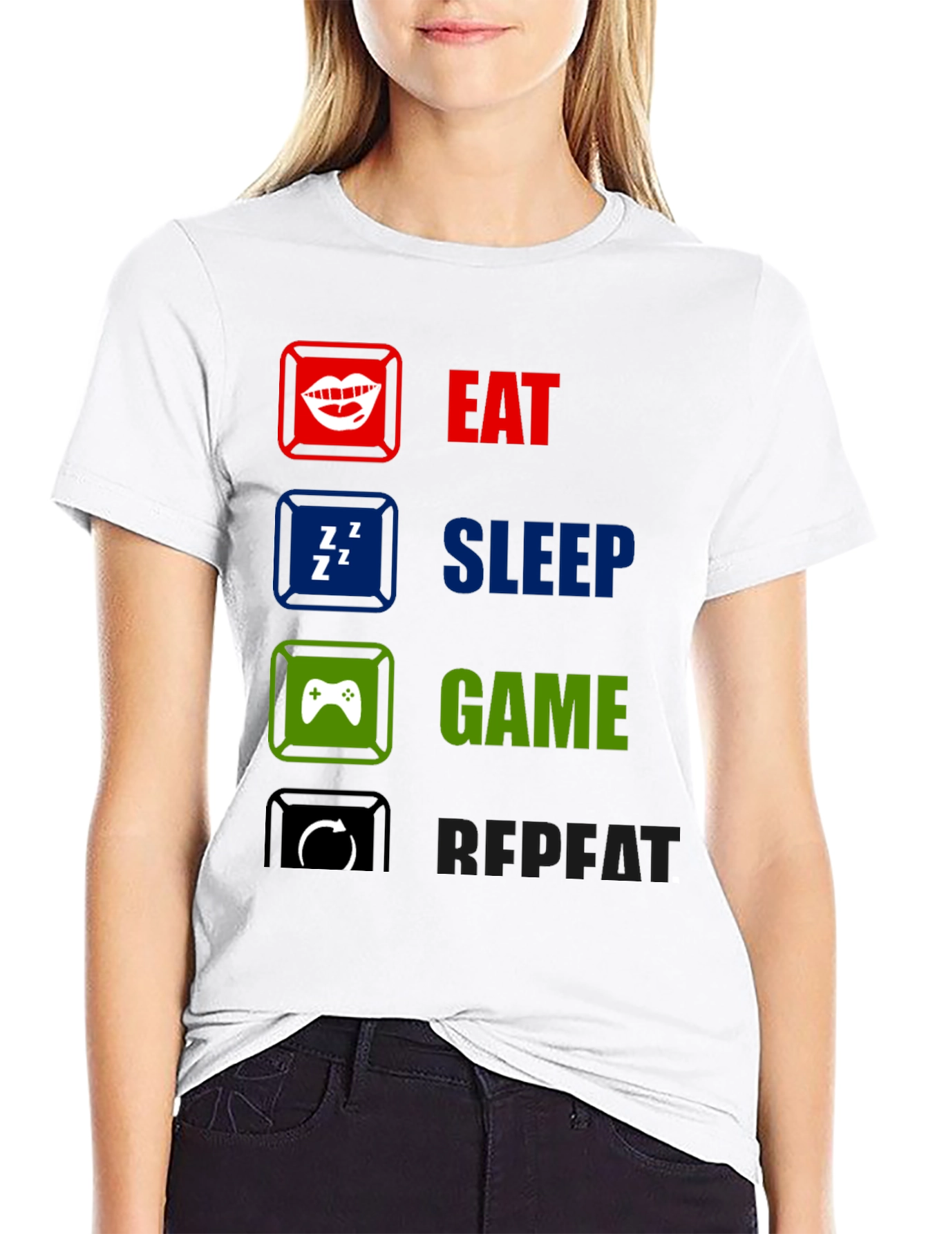 Eat Sleep Game Repeat Black T-Shirt
