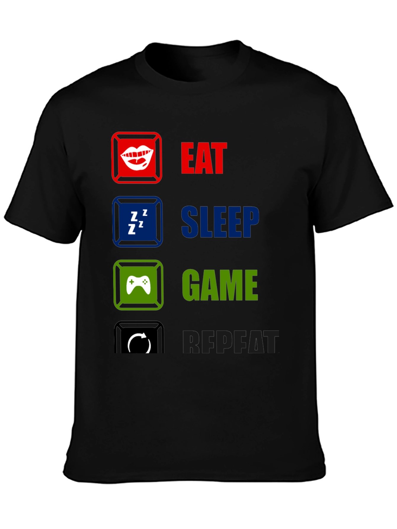 Eat Sleep Game Repeat Black T-Shirt