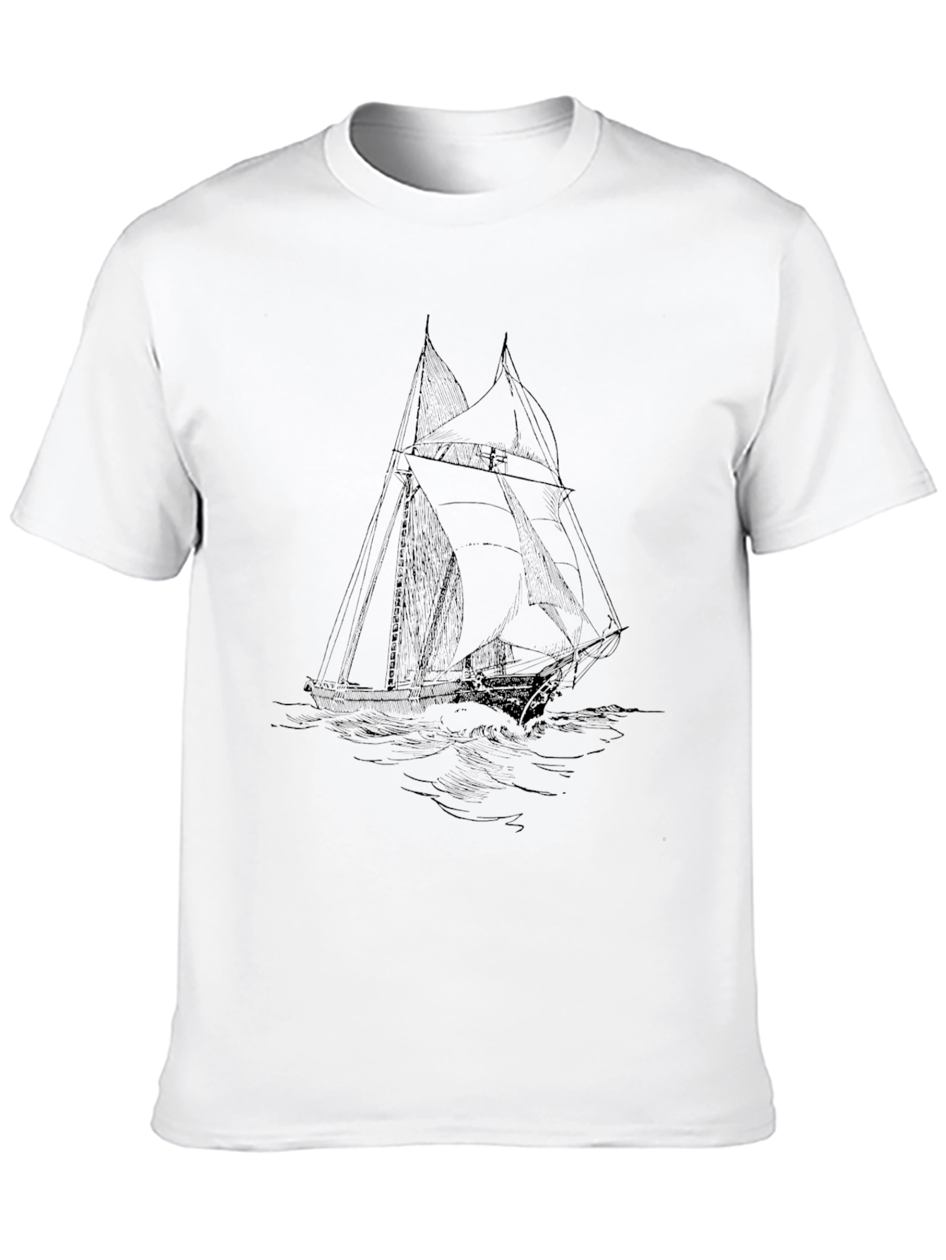 Nautical Sailboat Graphic Tee - Black Cotton T-Shirt