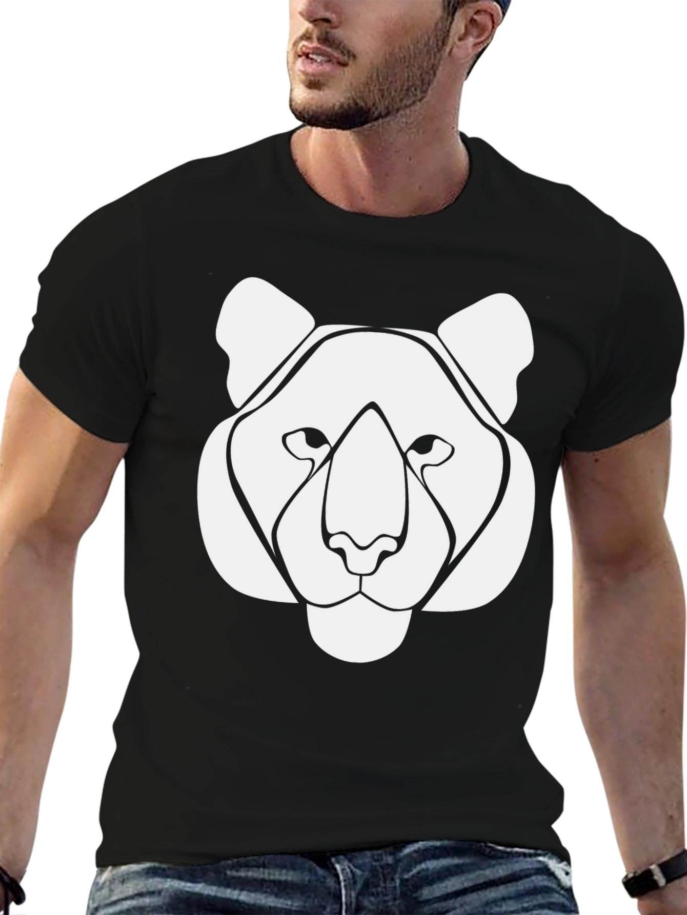 Abstract Lion Graphic Tee - Black Cotton T-Shirt