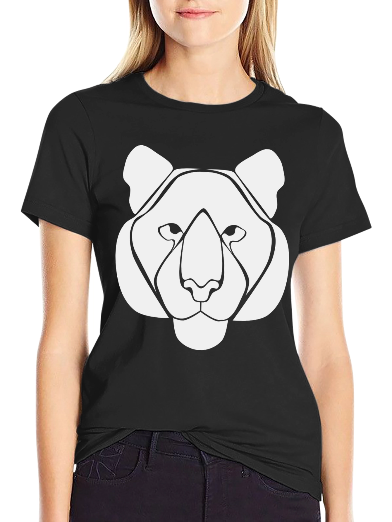 Abstract Lion Graphic Tee - Black Cotton T-Shirt