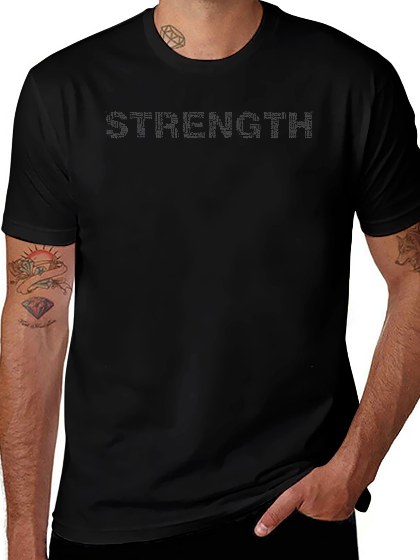 Mens Black Strength Graphic T-Shirt
