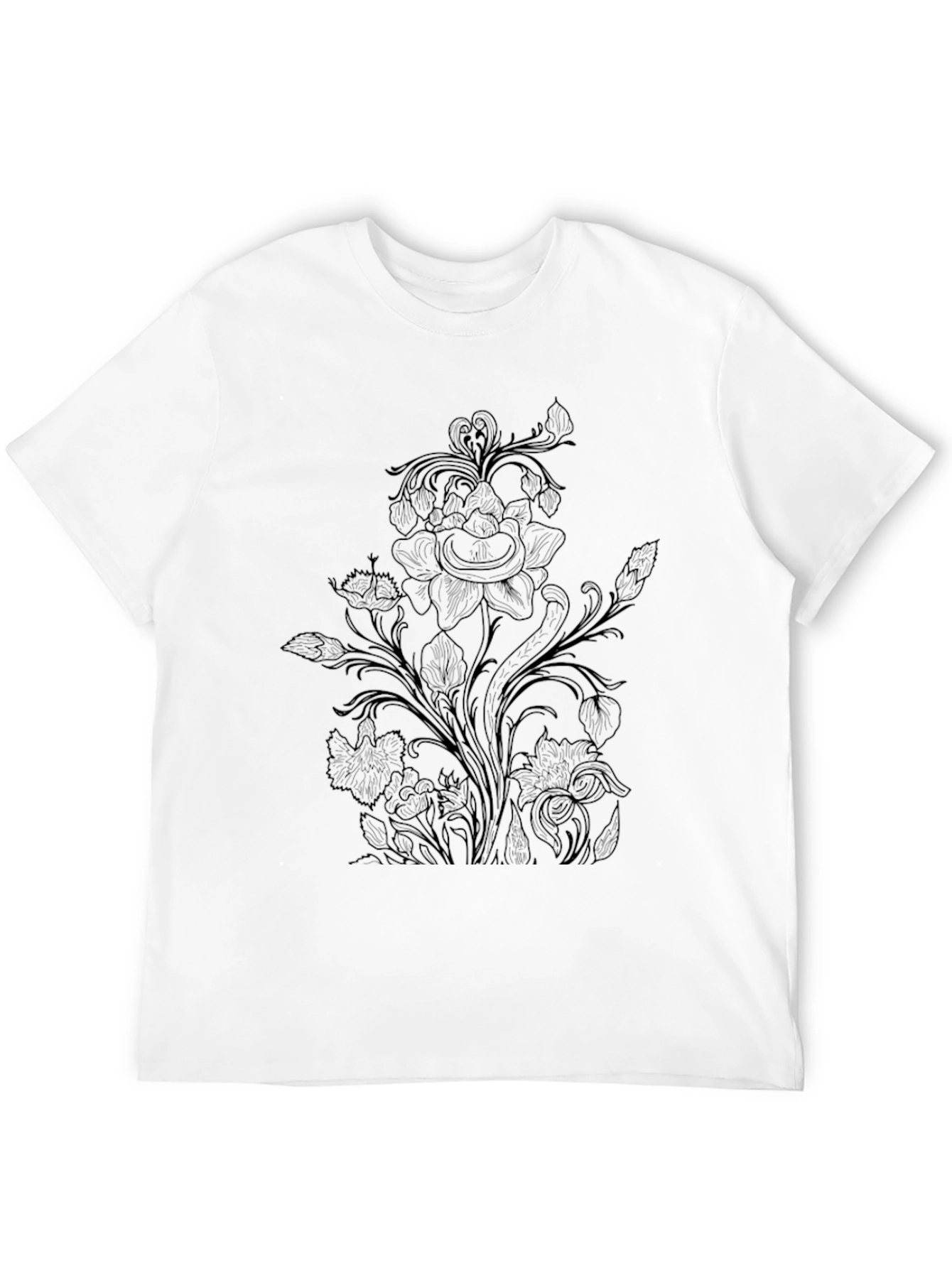 Floral Print Black Crew Neck T-Shirt