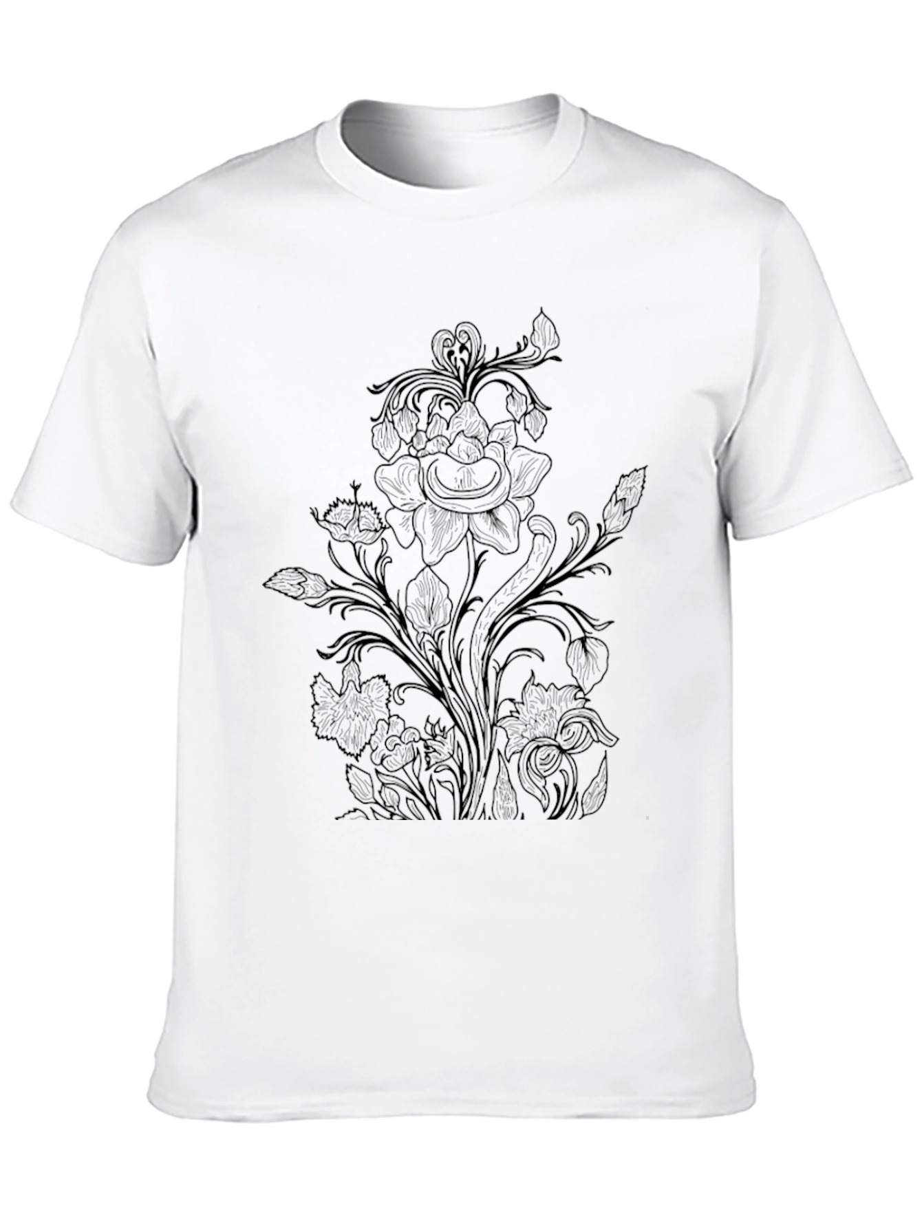 Floral Print Black Crew Neck T-Shirt