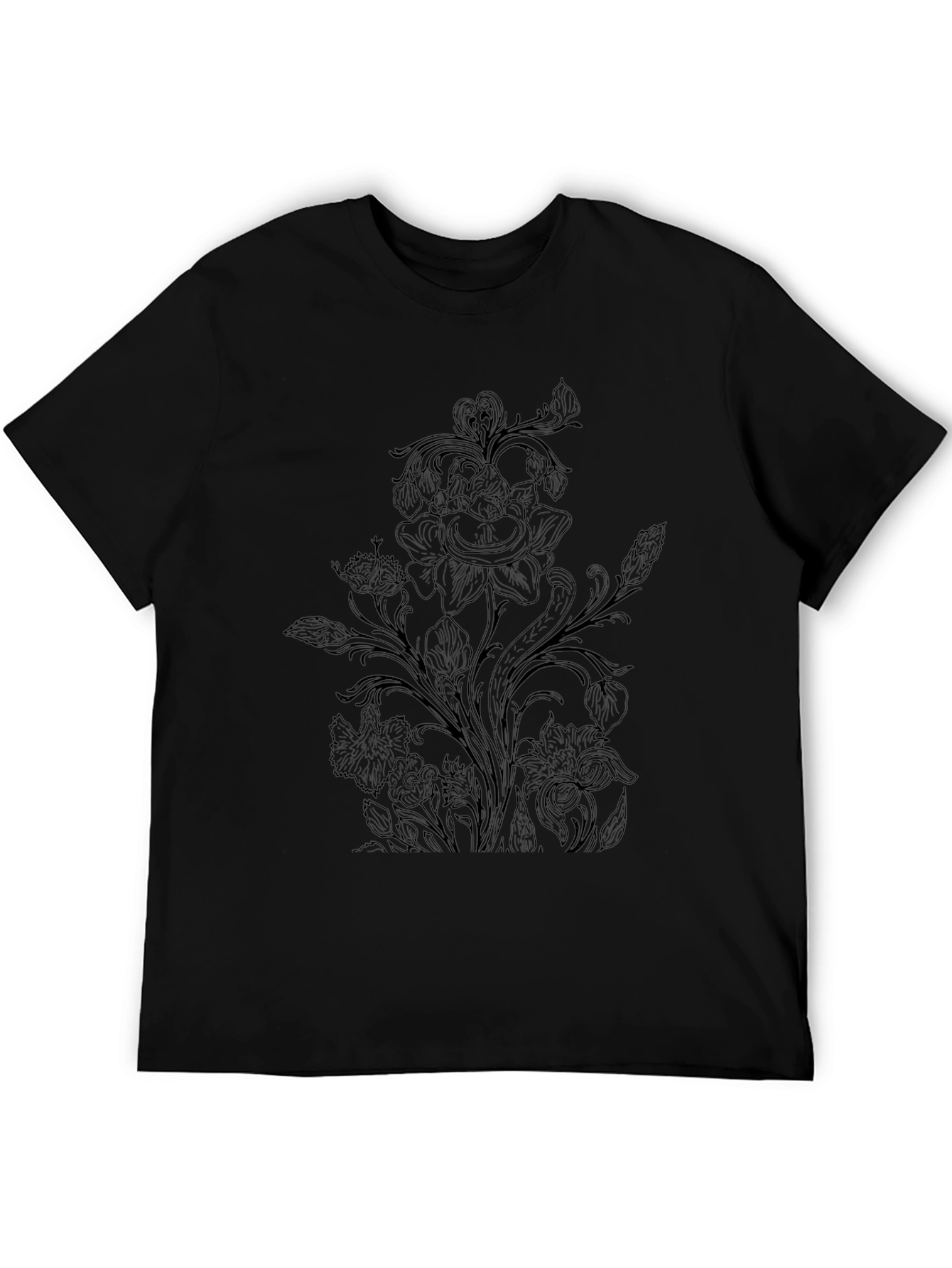 Floral Print Black Crew Neck T-Shirt