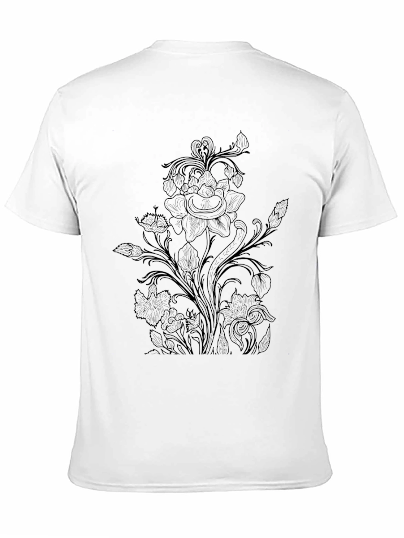 Floral Print Black Crew Neck T-Shirt