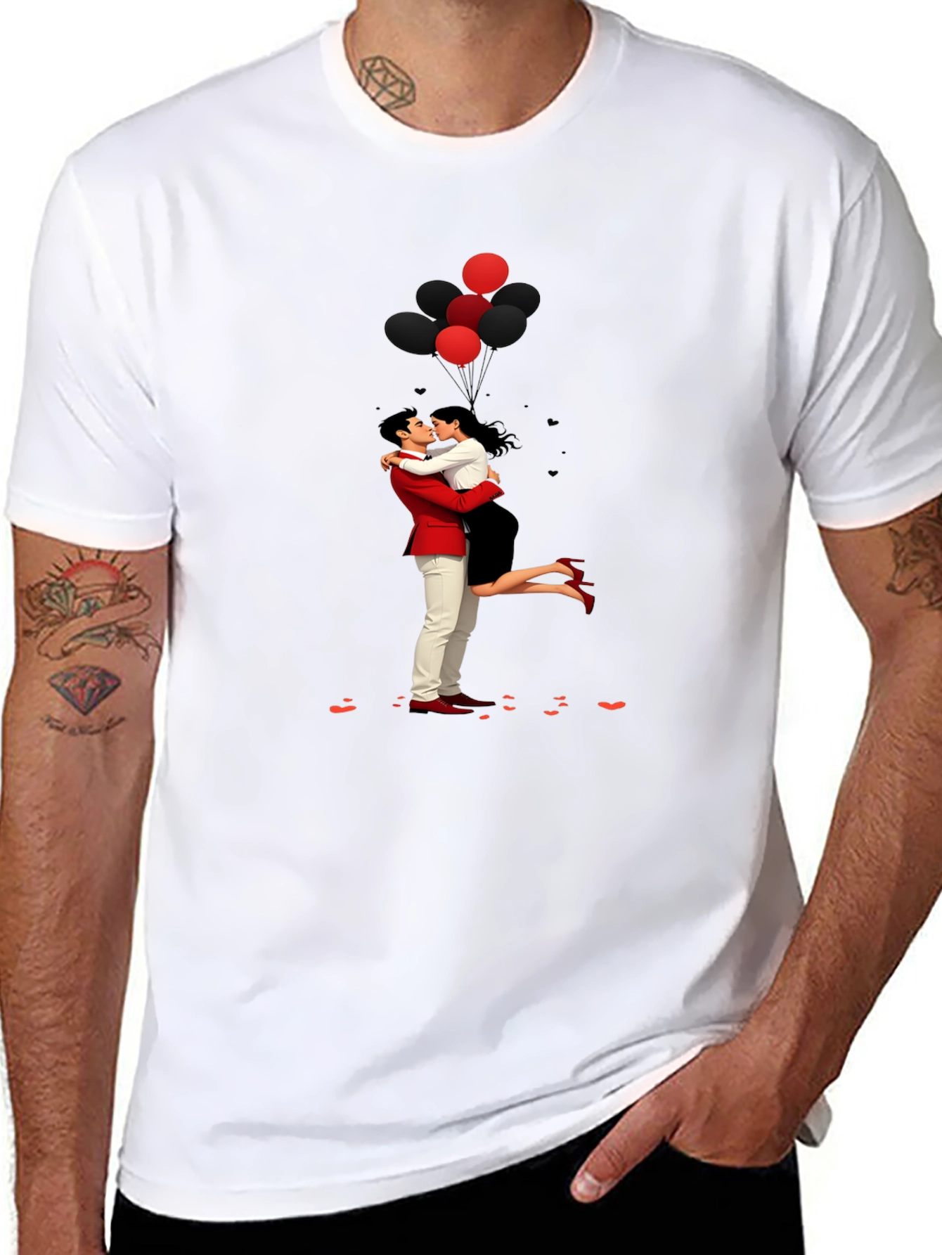 Romantic Embrace Tee: Valentines Day Couple in Love Shirt