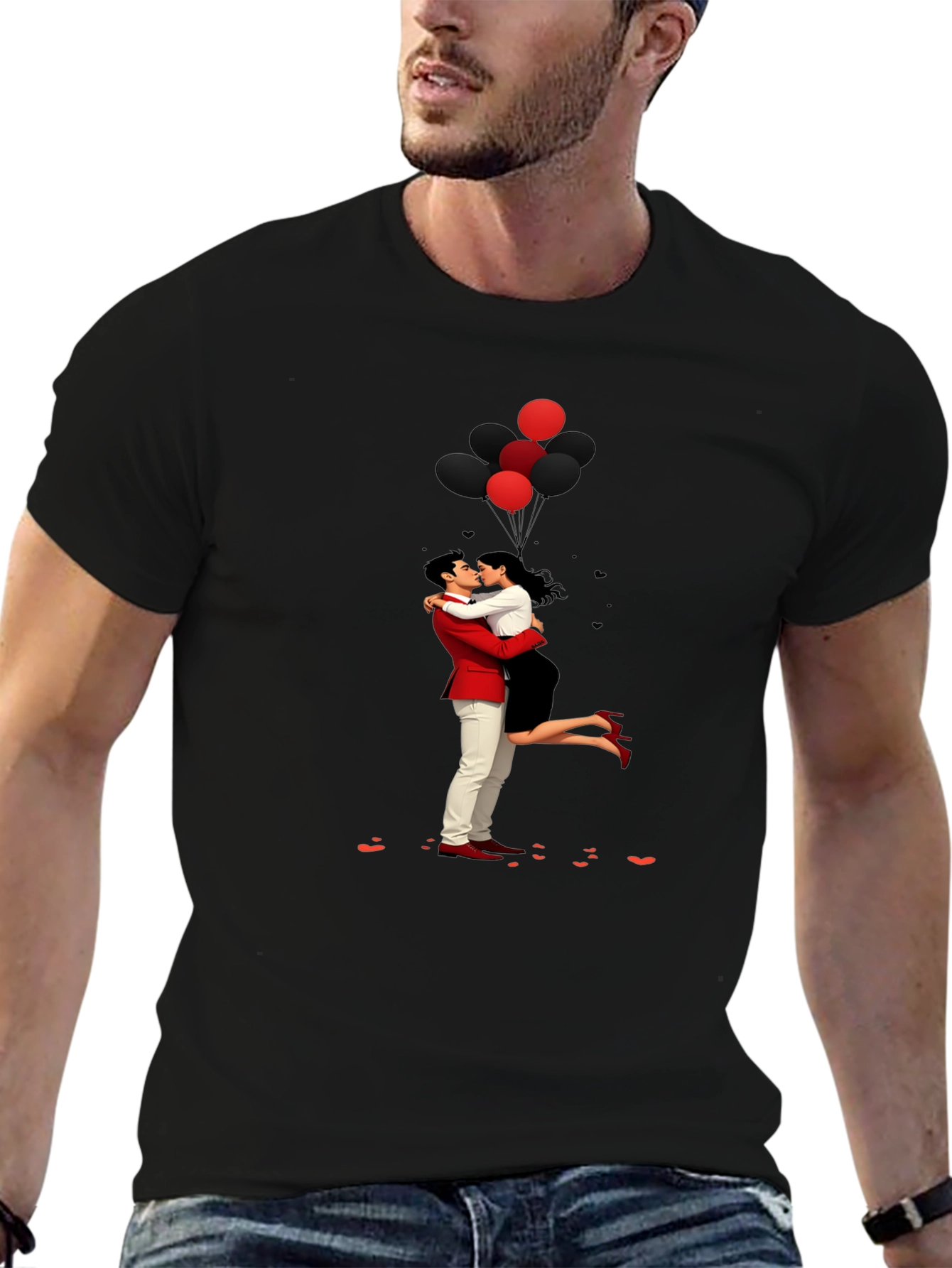 Romantic Embrace Tee: Valentines Day Couple in Love Shirt
