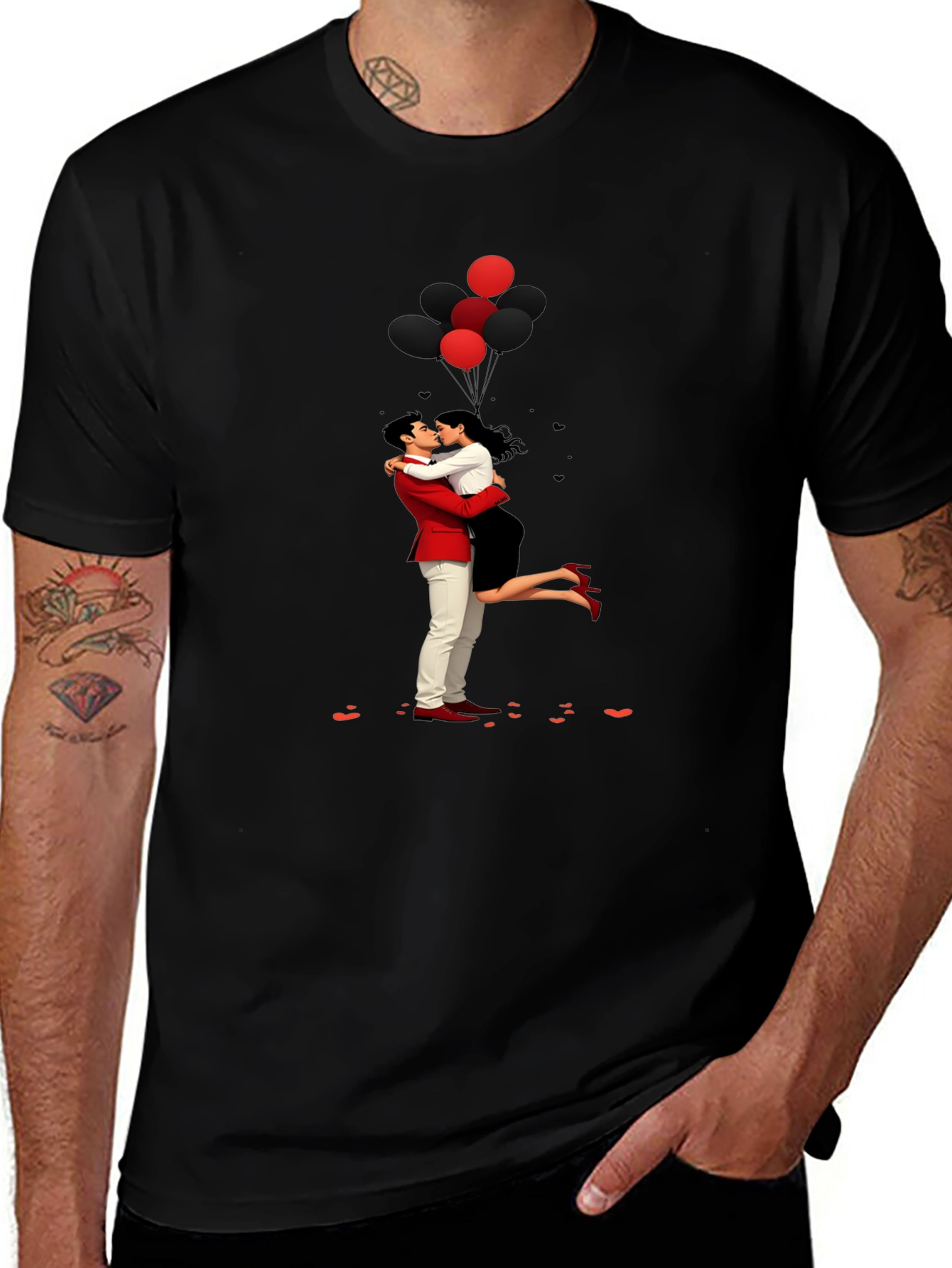 Romantic Embrace Tee: Valentines Day Couple in Love Shirt