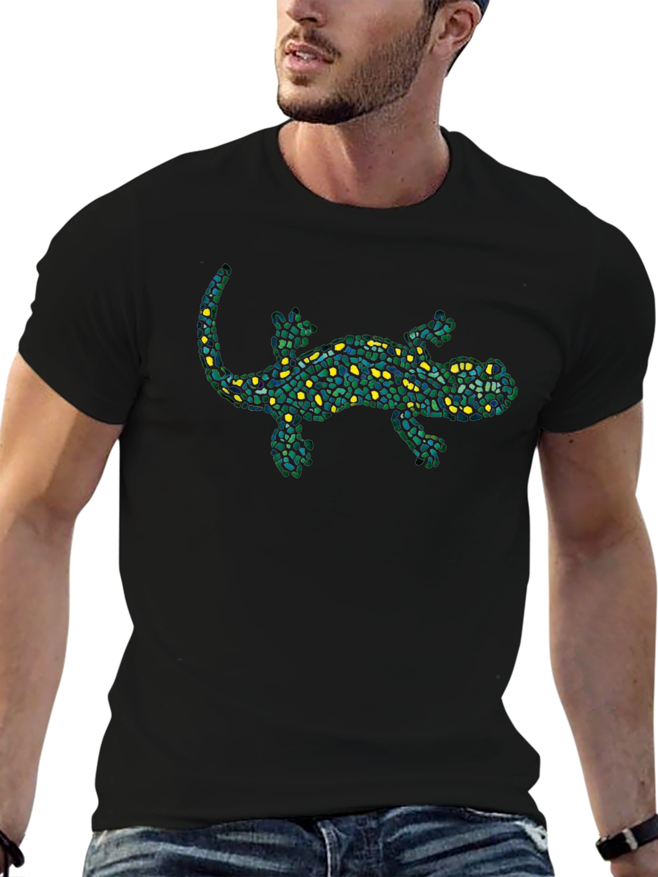 Mosaic Lizard Graphic Tee - Stylish Black T-Shirt