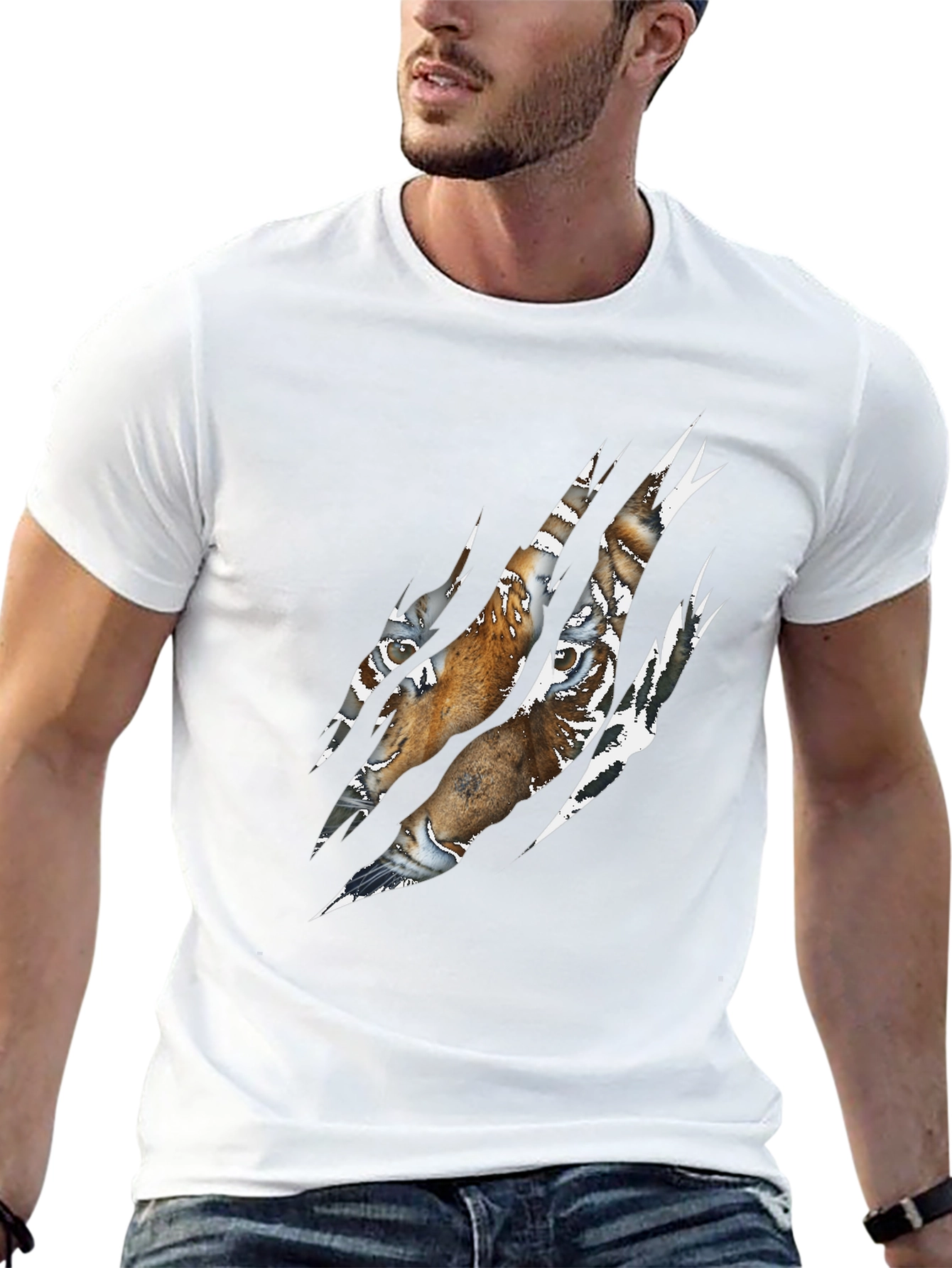 Tiger Eyes Graphic Print Black T-Shirt