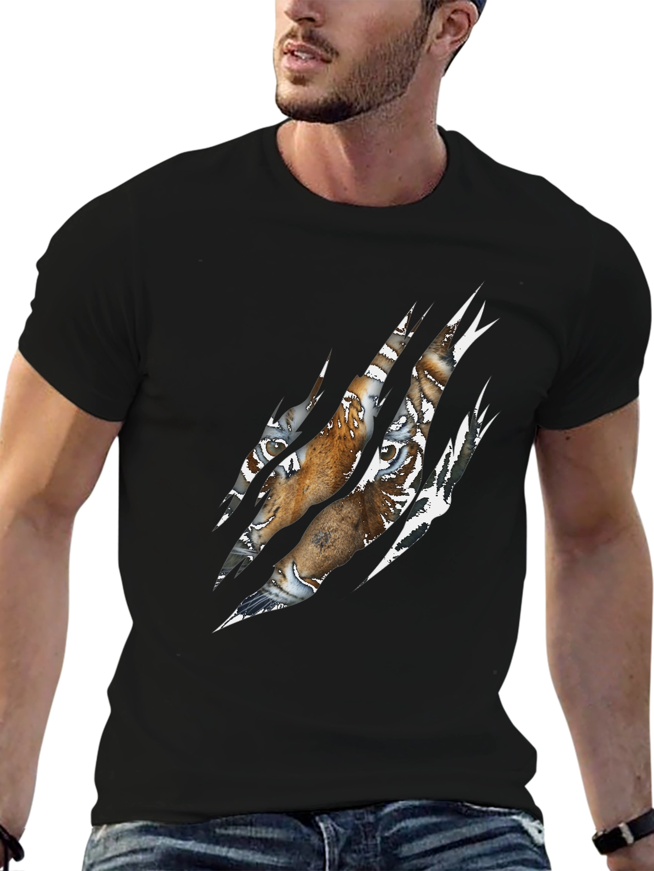 Tiger Eyes Graphic Print Black T-Shirt