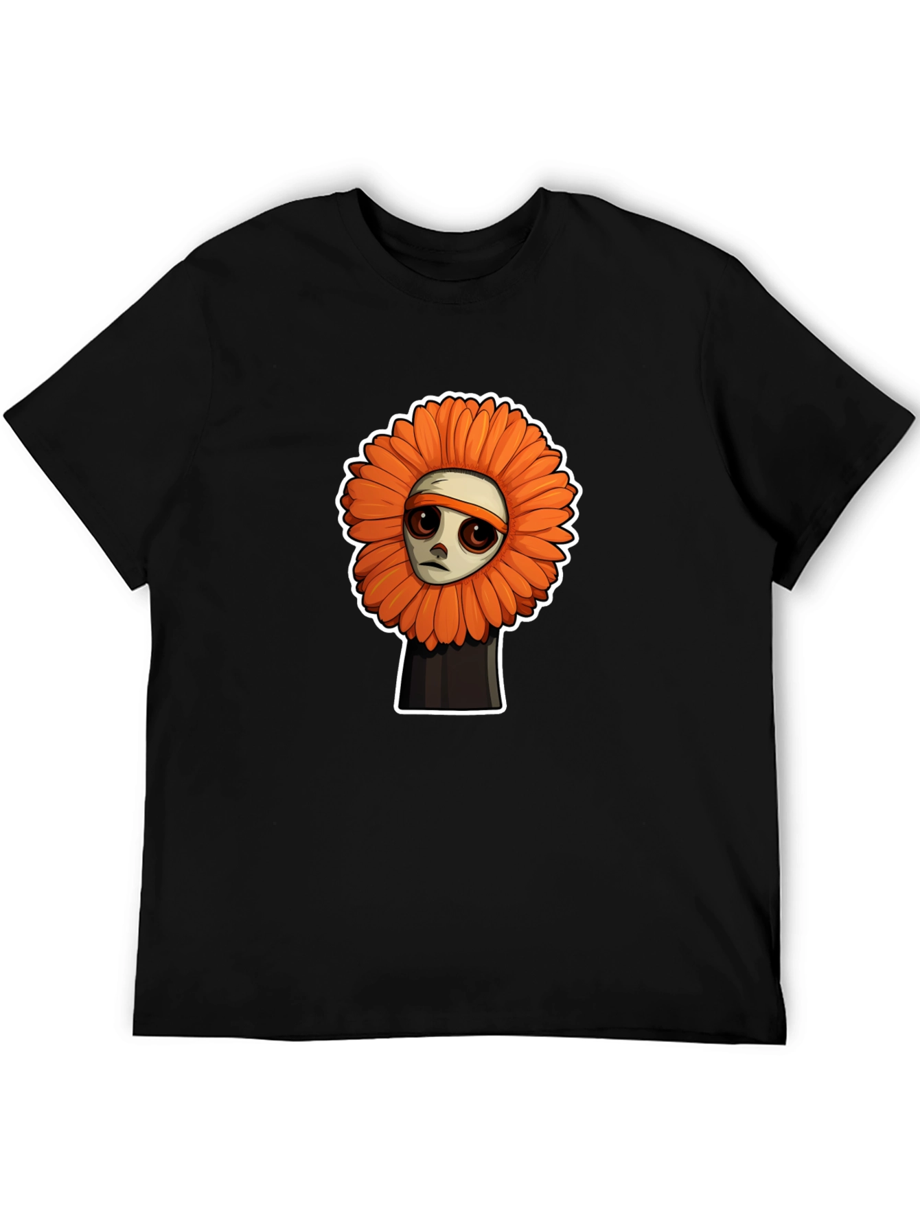 Sad Flower Cartoon Graphic T-Shirt - Unisex Black Tee