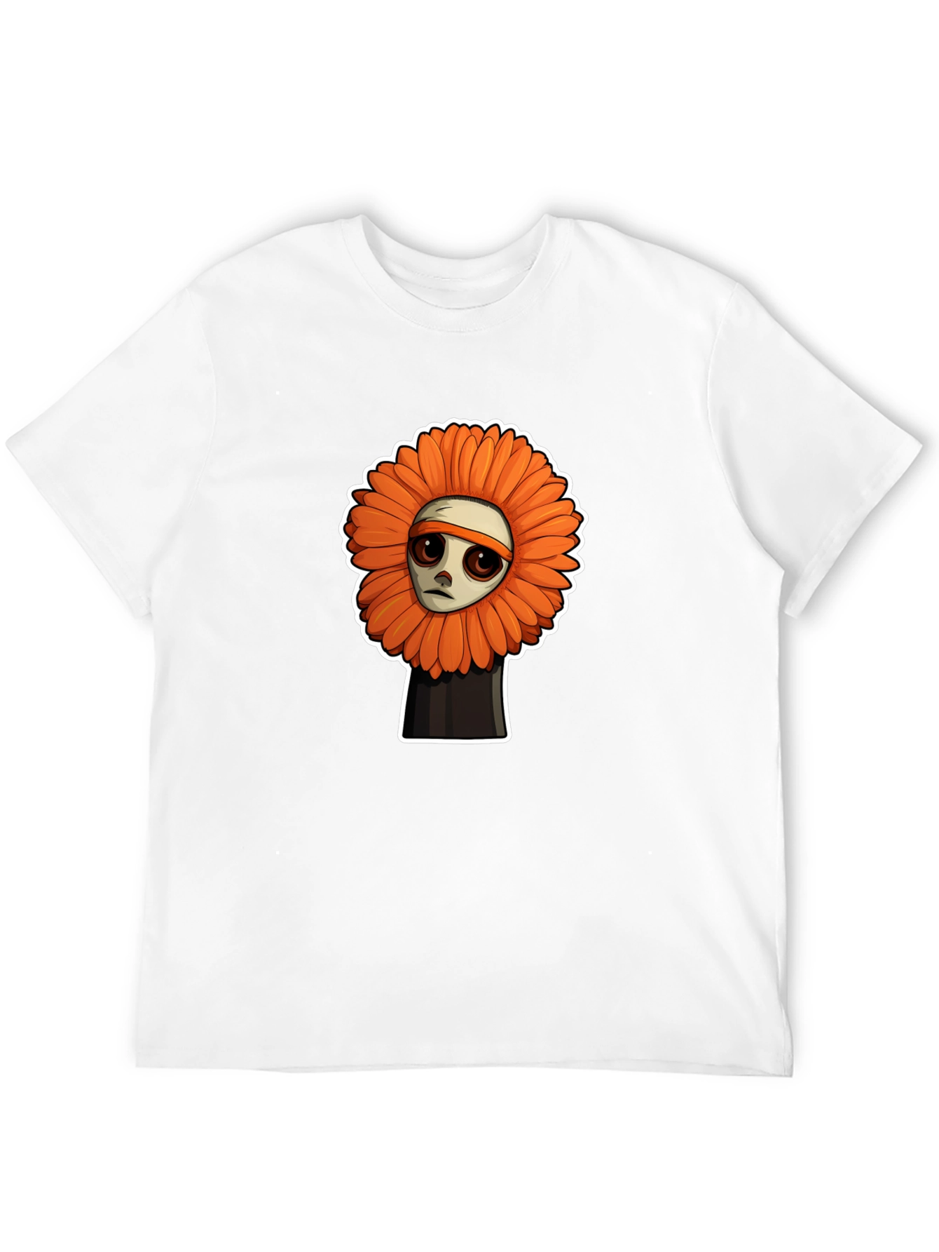 Sad Flower Cartoon Graphic T-Shirt - Unisex Black Tee