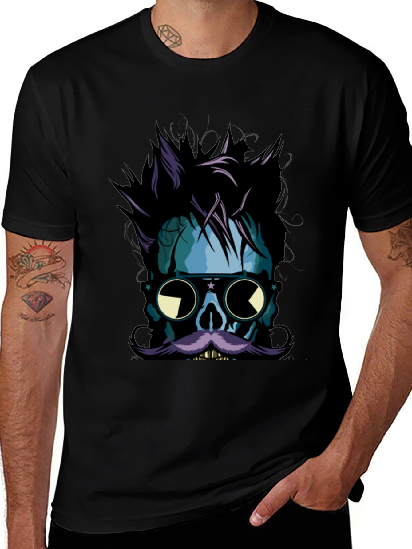 Skull with Mustache Graphic Tee