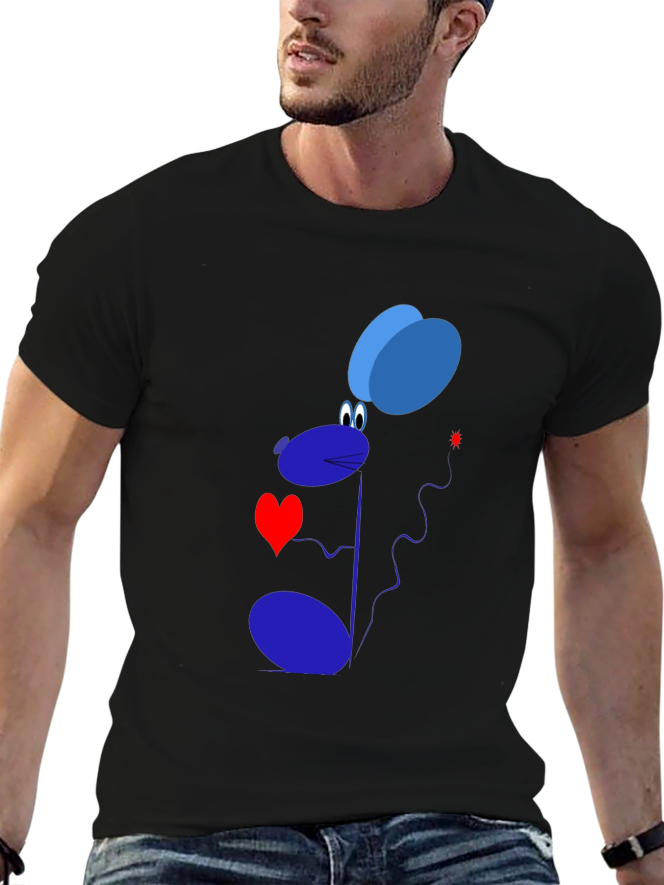Cartoon Mouse Graphic T-Shirt - Black Cotton Tee