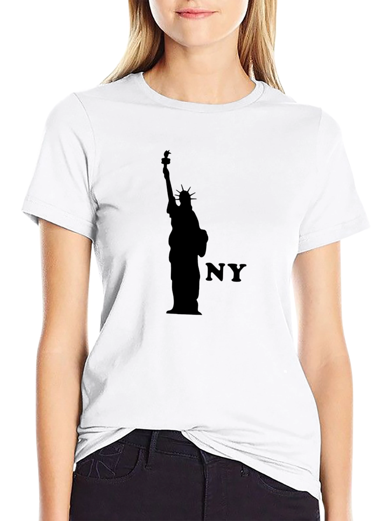 NY Liberty Statue Graphic Tee - Black Cotton Blend