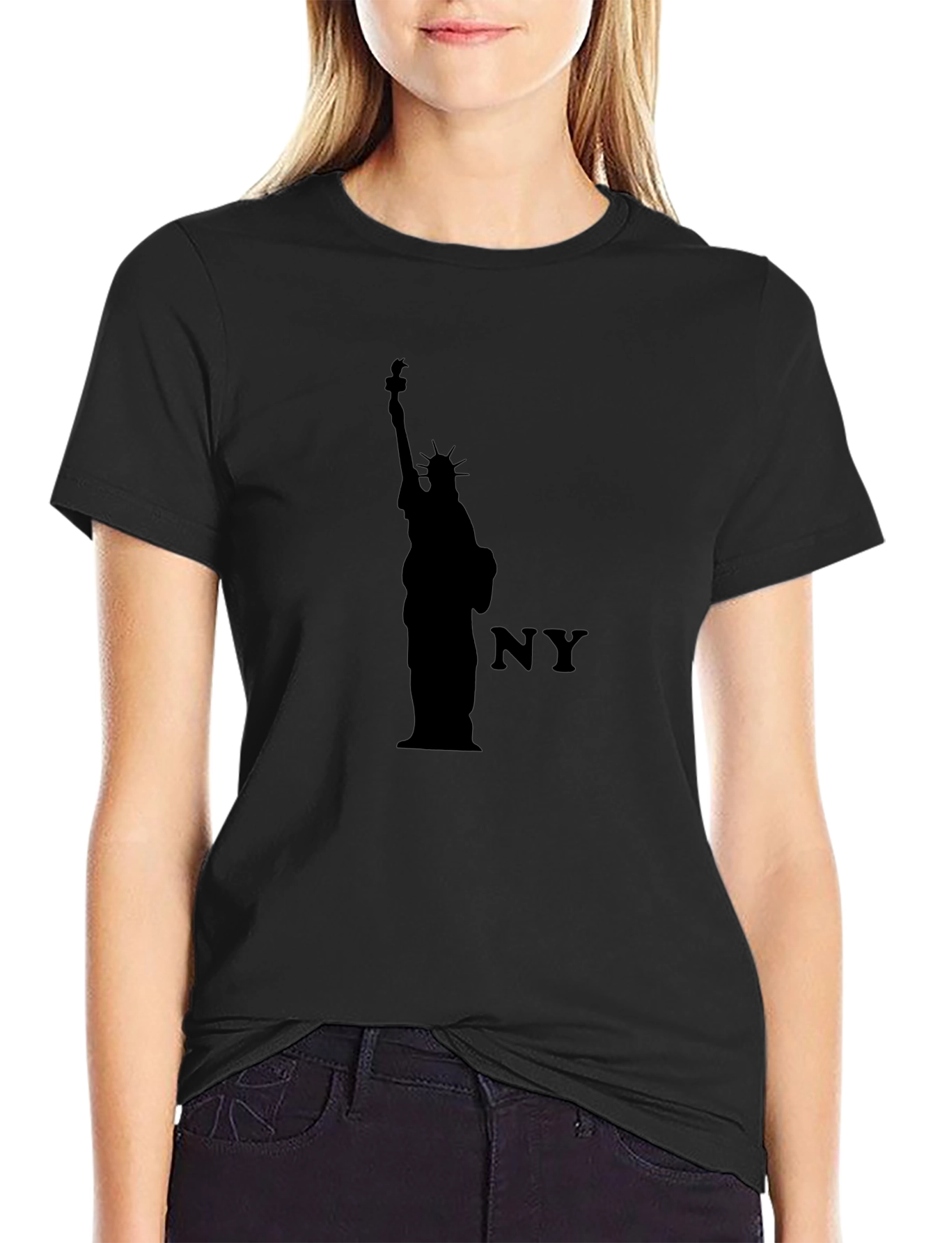 NY Liberty Statue Graphic Tee - Black Cotton Blend