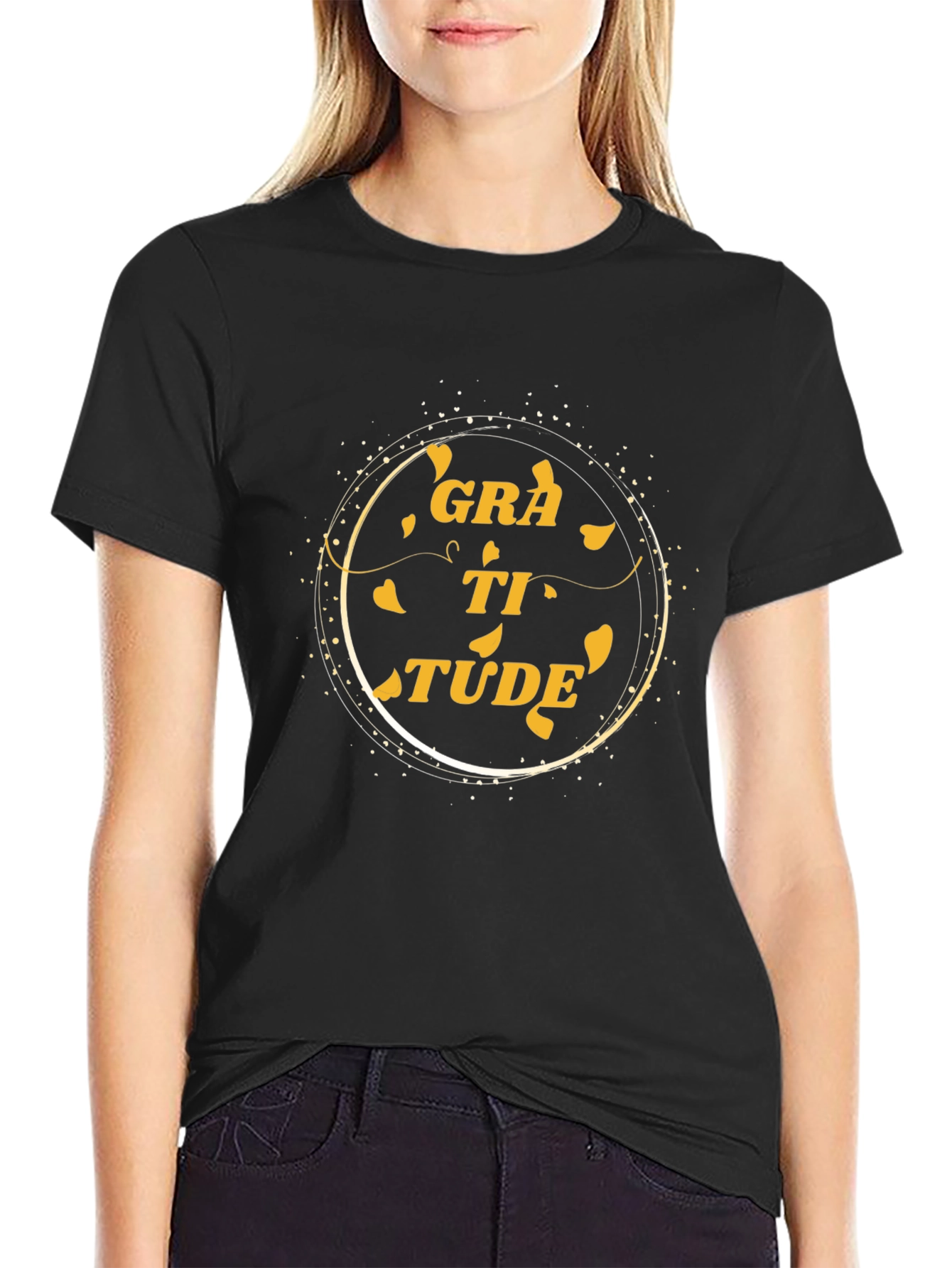 Gratitude Black T-Shirt Inspirational Word Art Tee