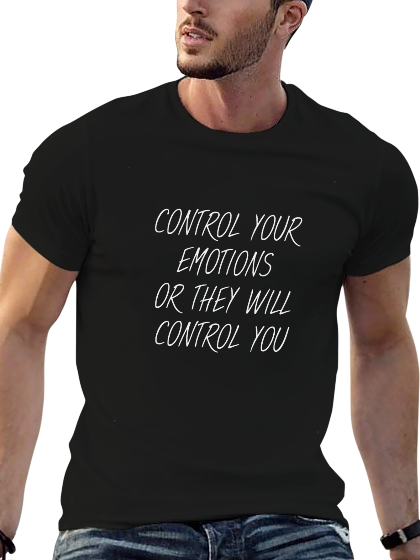 Control Your Emotions Black Graphic T-Shirt