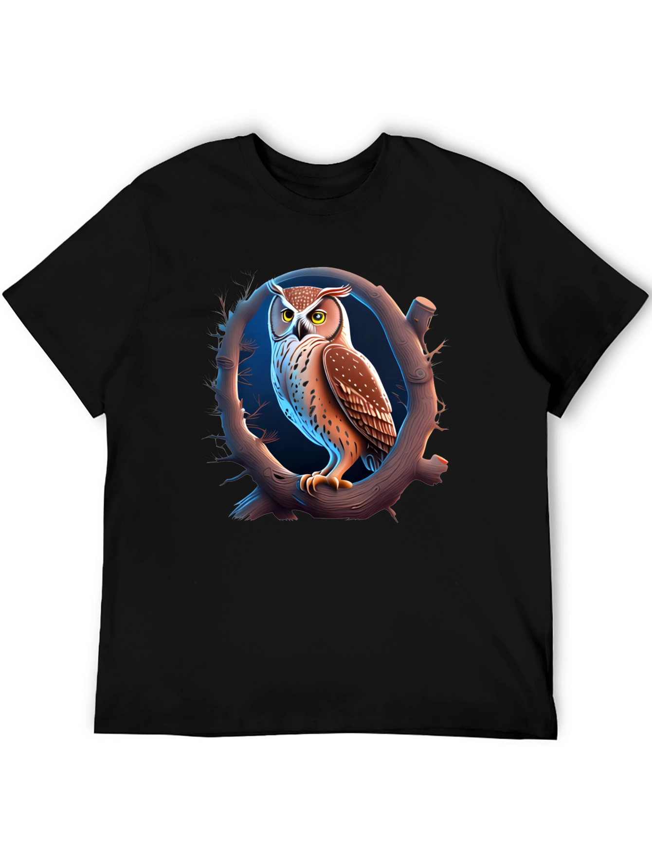 Owl on Branch Graphic T-Shirt - Black