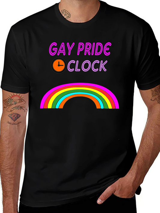 Gay Pride Clock Rainbow Graphic T-Shirt