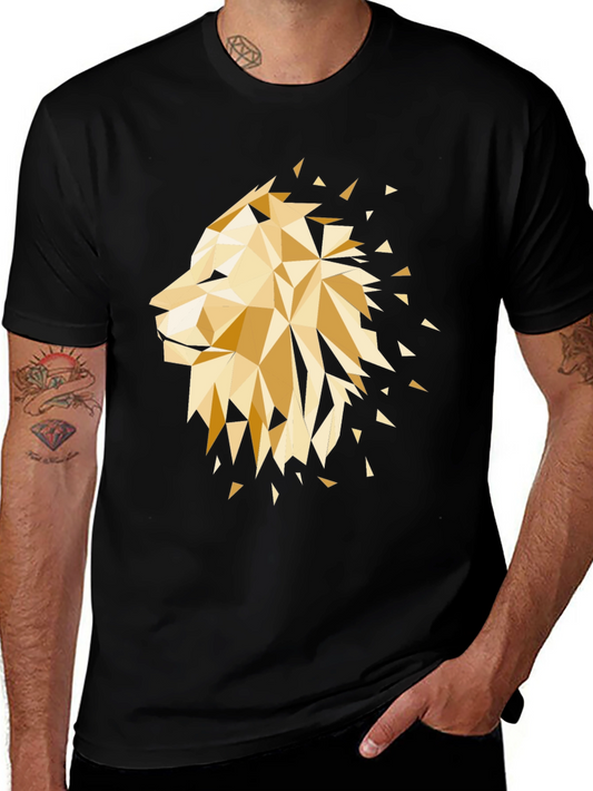 Geometric Lion Graphic Tee - Black