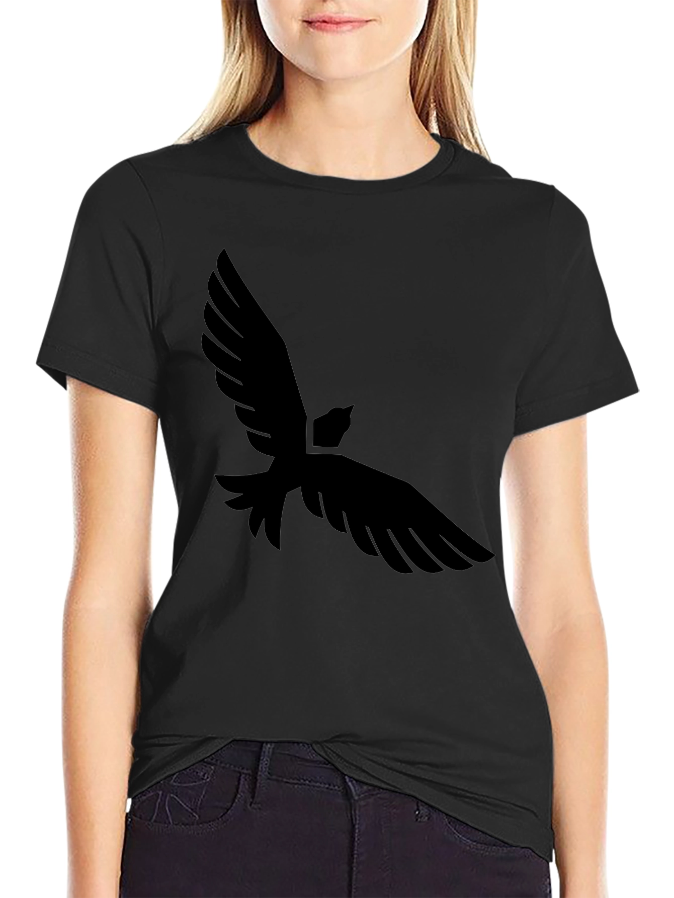 Mens Black T-Shirt with Bird Graphic Print