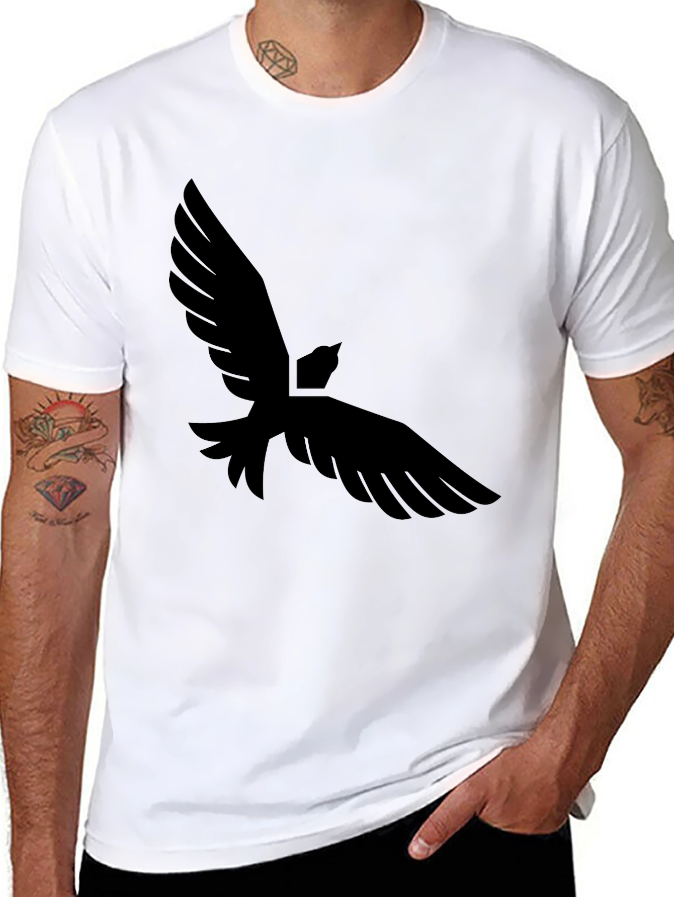 Mens Black T-Shirt with Bird Graphic Print