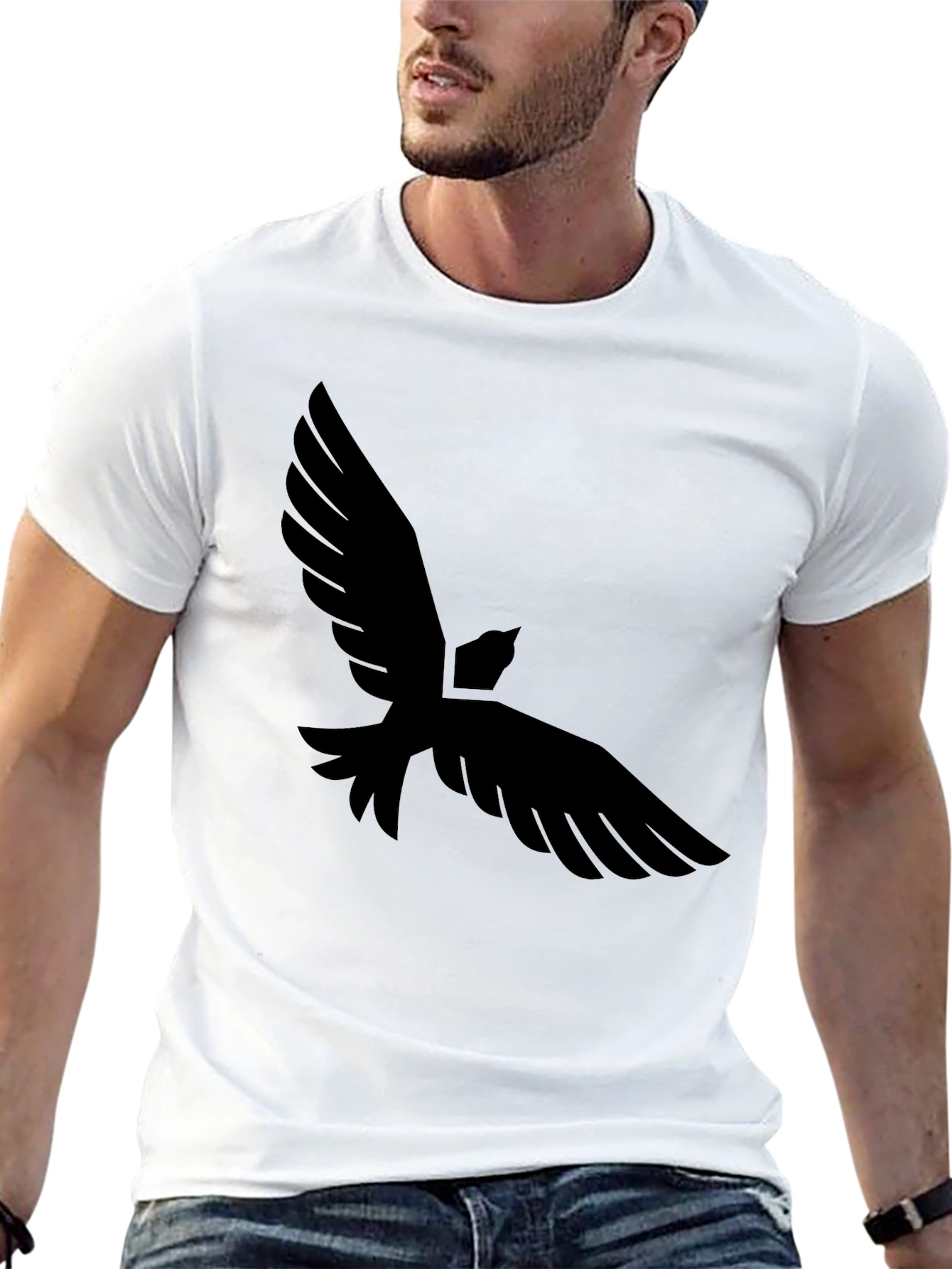 Mens Black T-Shirt with Bird Graphic Print