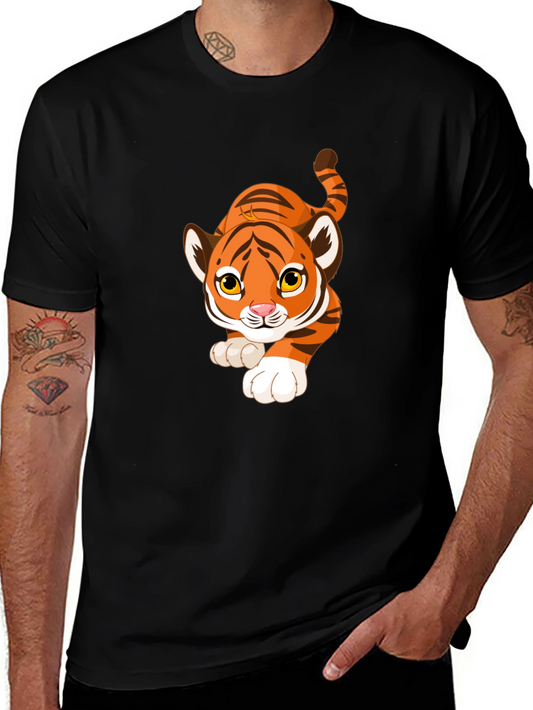 Cartoon Tiger Graphic Black T-Shirt