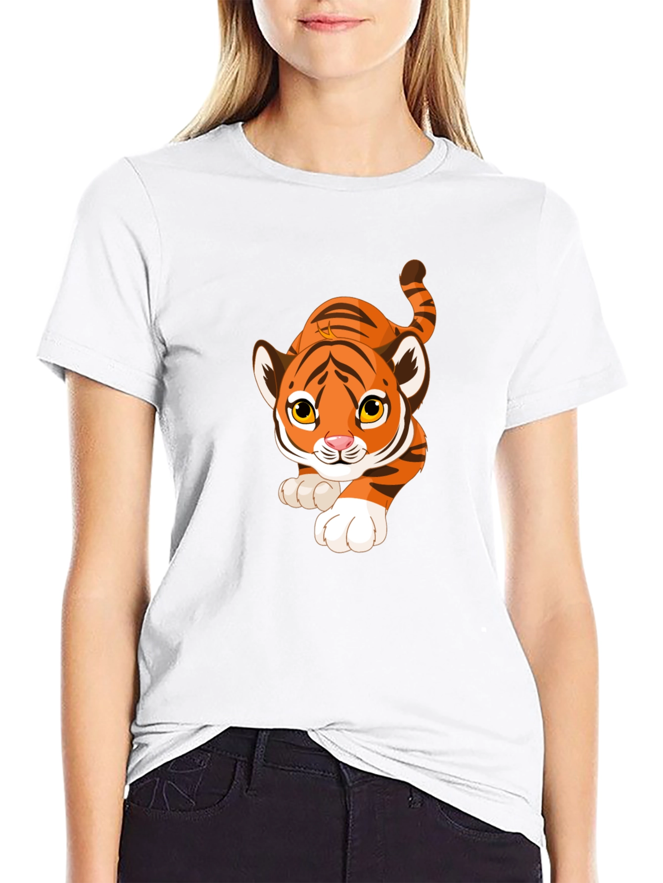 Cartoon Tiger Graphic Black T-Shirt