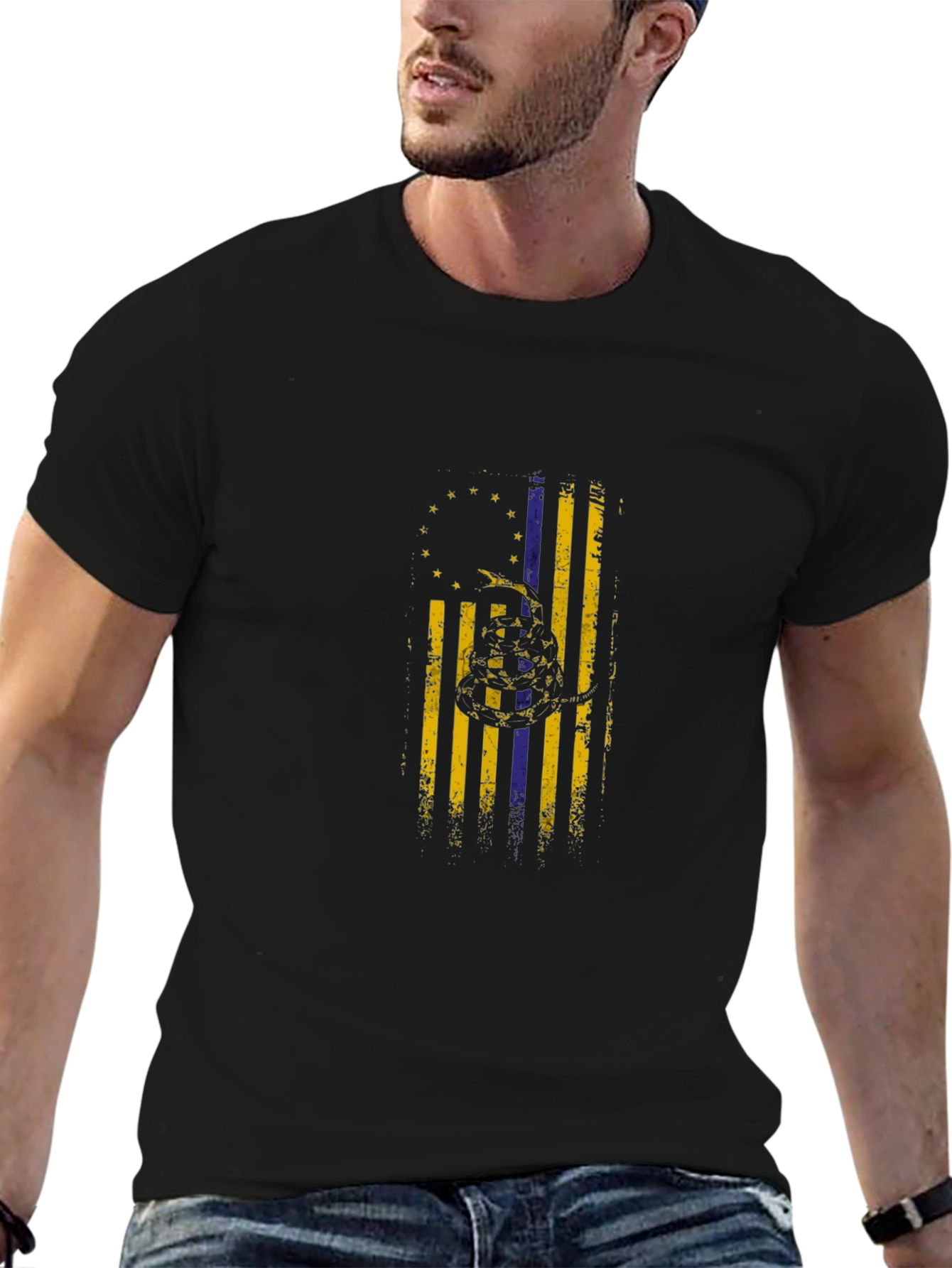 Distressed Gadsden Flag Black T-Shirt