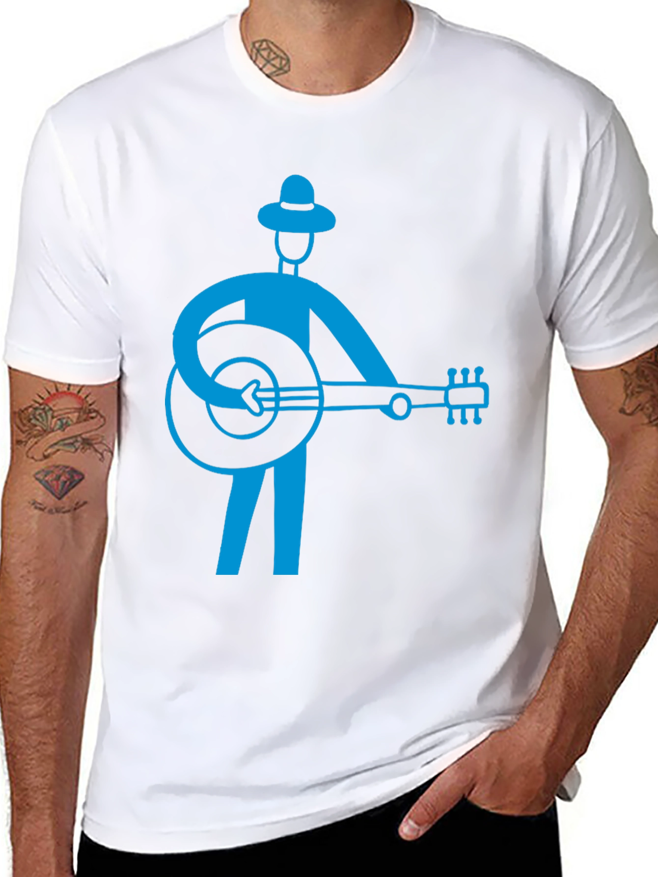 Banjo Player Graphic T-Shirt - Black