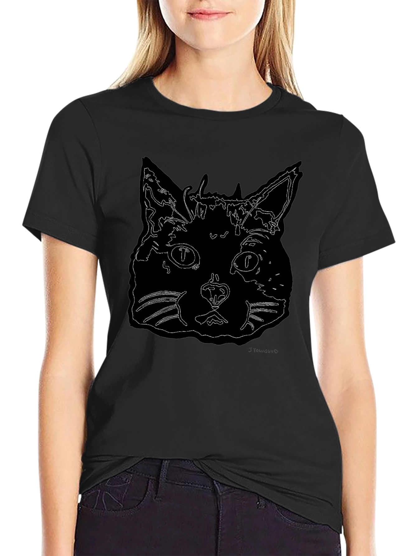 Cool Cat Outline Graphic T-Shirt