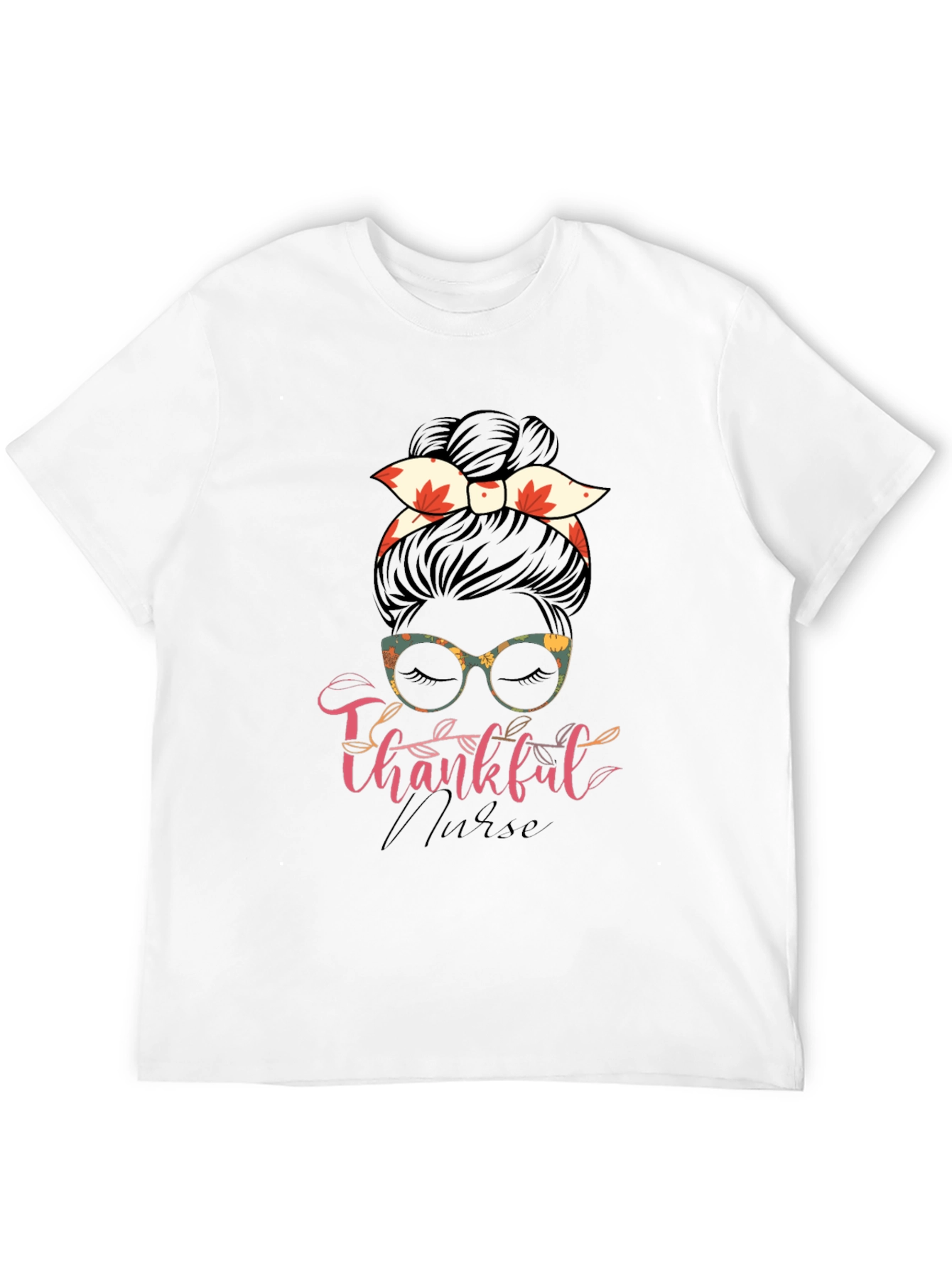 Thankful Nurse Messy Bun T-Shirt