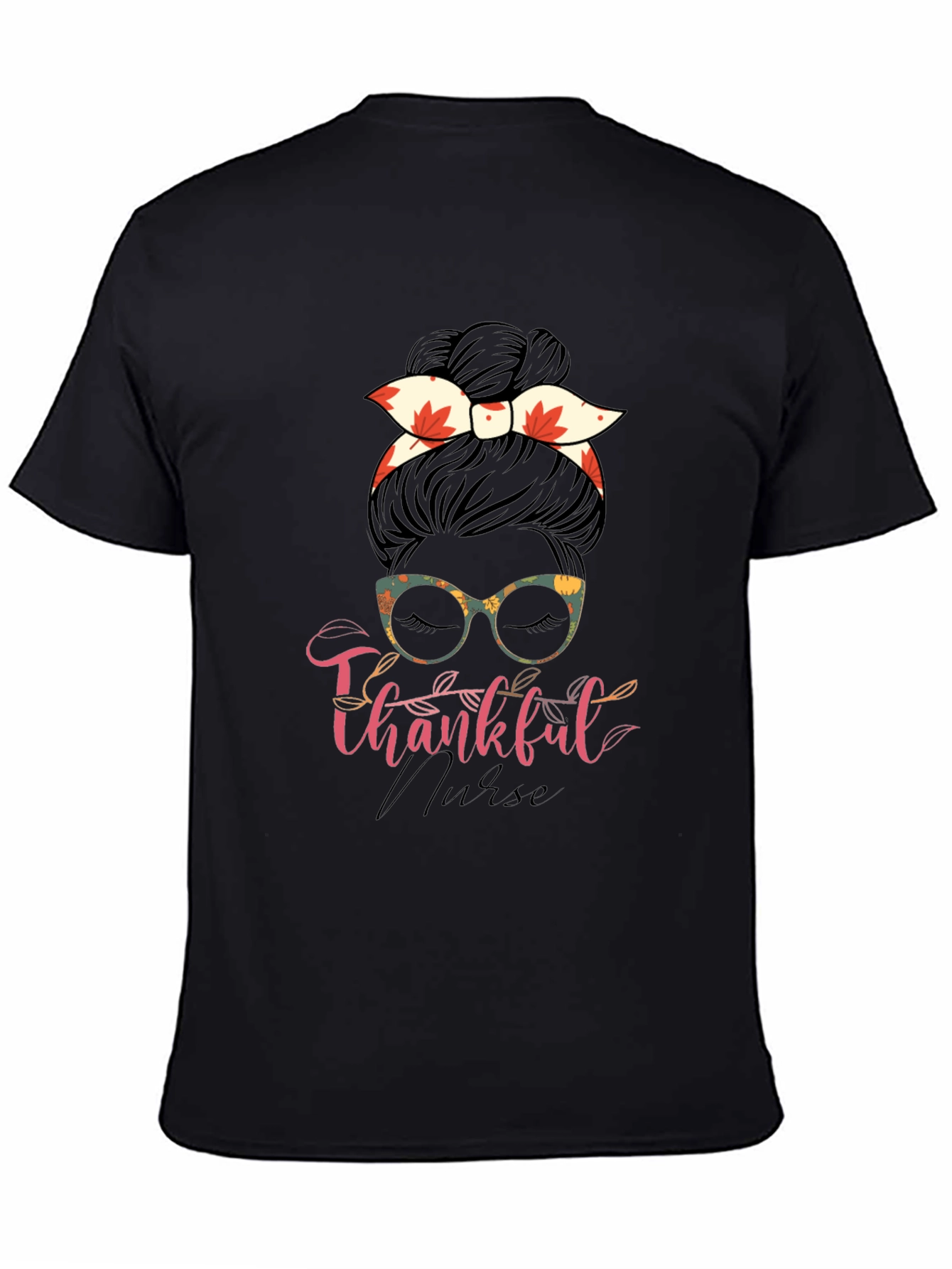 Thankful Nurse Messy Bun T-Shirt