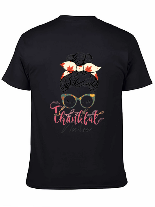 Thankful Nurse Messy Bun T-Shirt