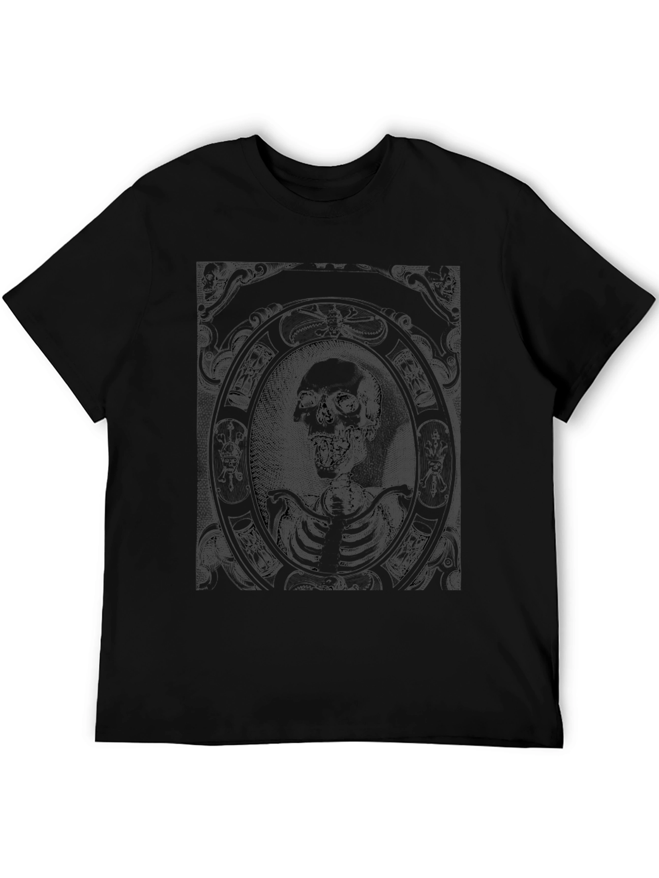 Skull and Skeleton Graphic Print Black T-Shirt
