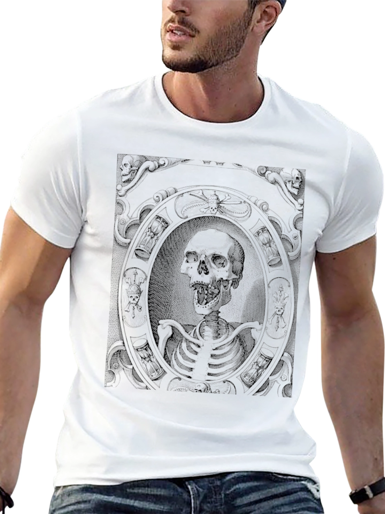 Skull and Skeleton Graphic Print Black T-Shirt