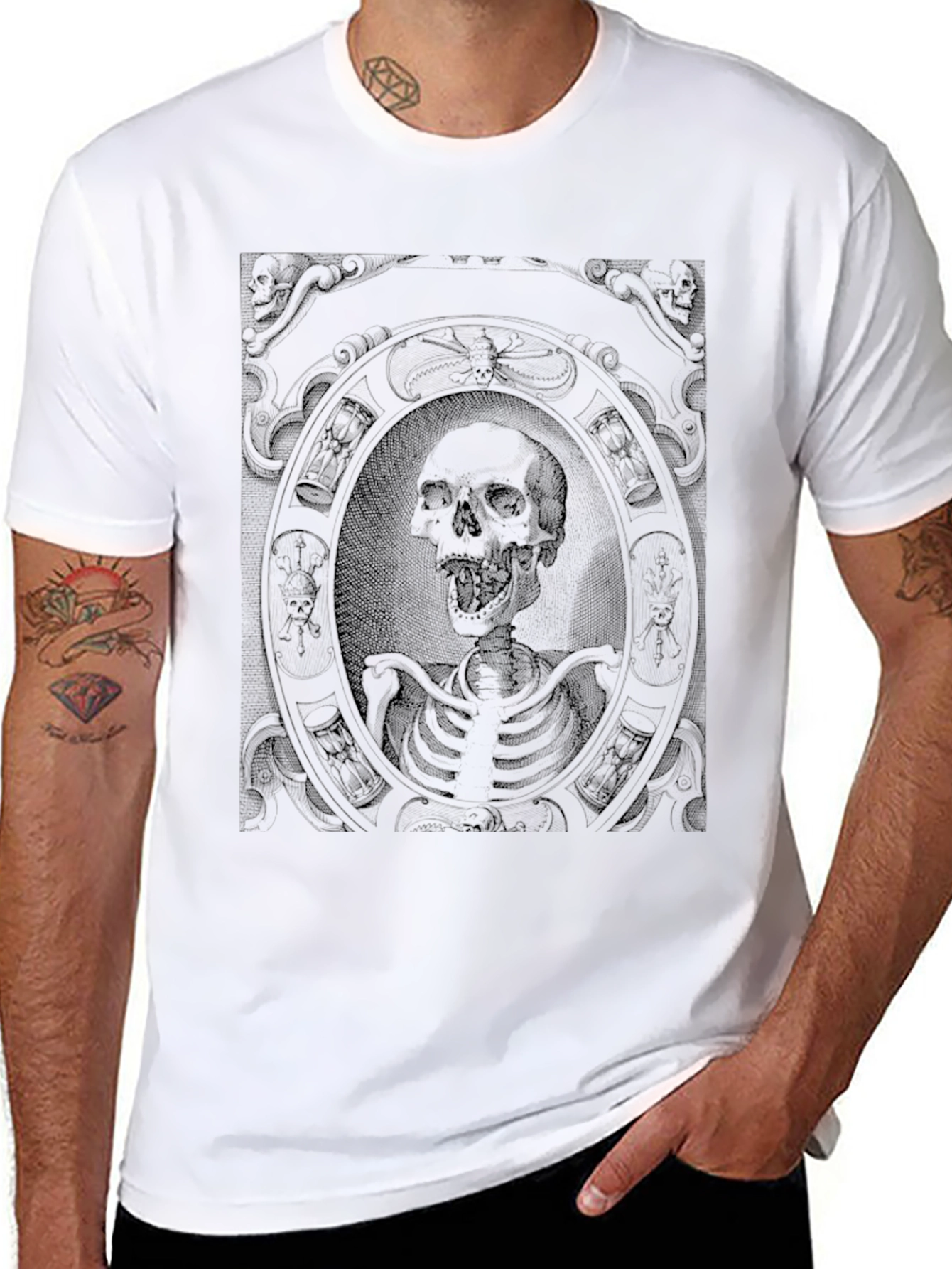 Skull and Skeleton Graphic Print Black T-Shirt