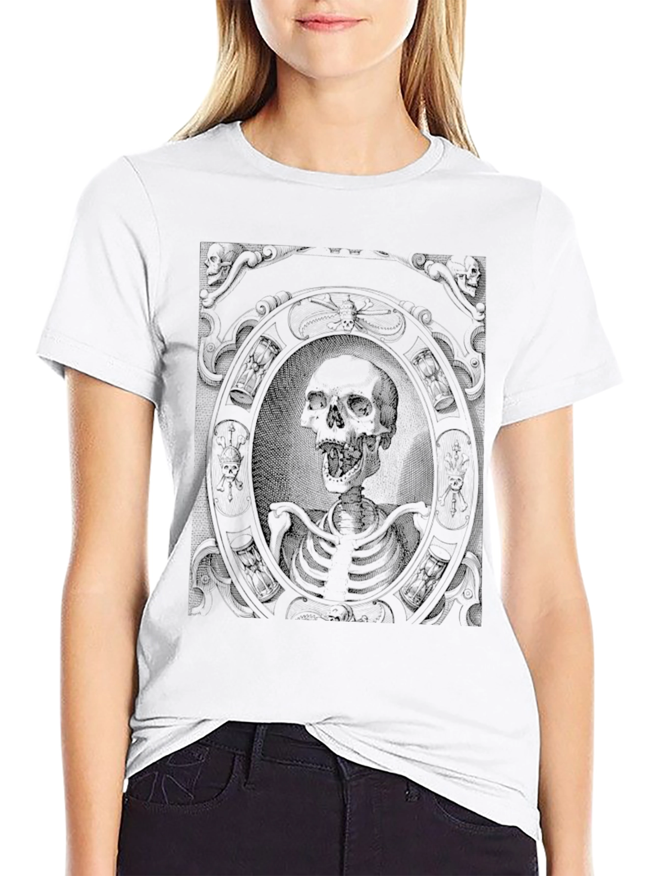 Skull and Skeleton Graphic Print Black T-Shirt