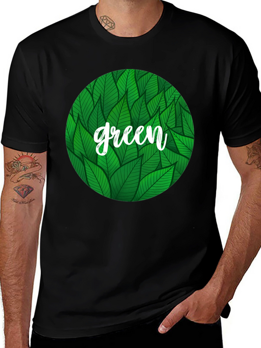 Green Leaf Circle Graphic Tee - Stylish Mens Casual Shirt