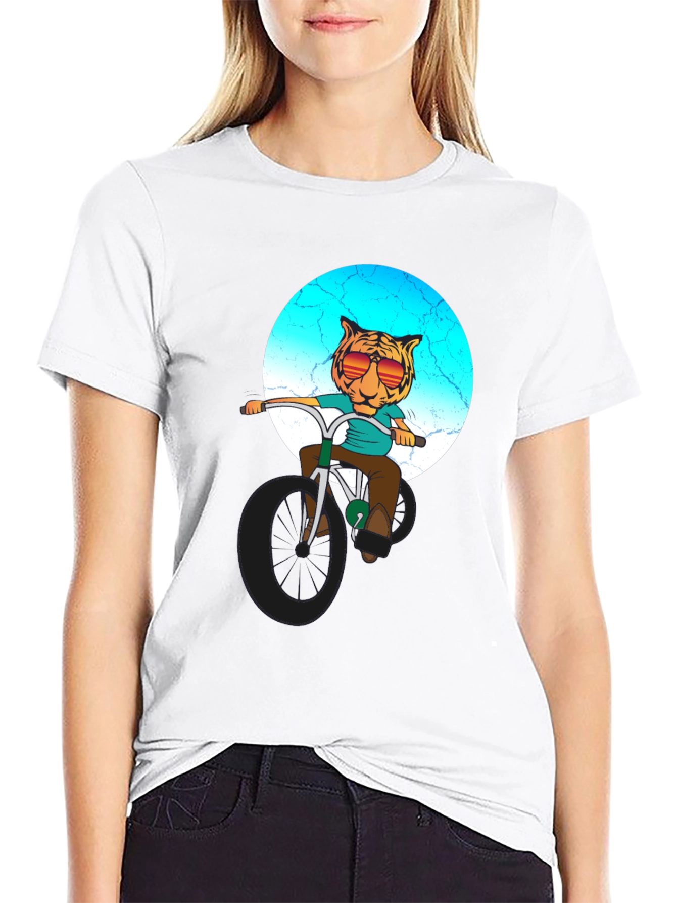 Cool Tiger Riding Bike Graphic T-Shirt