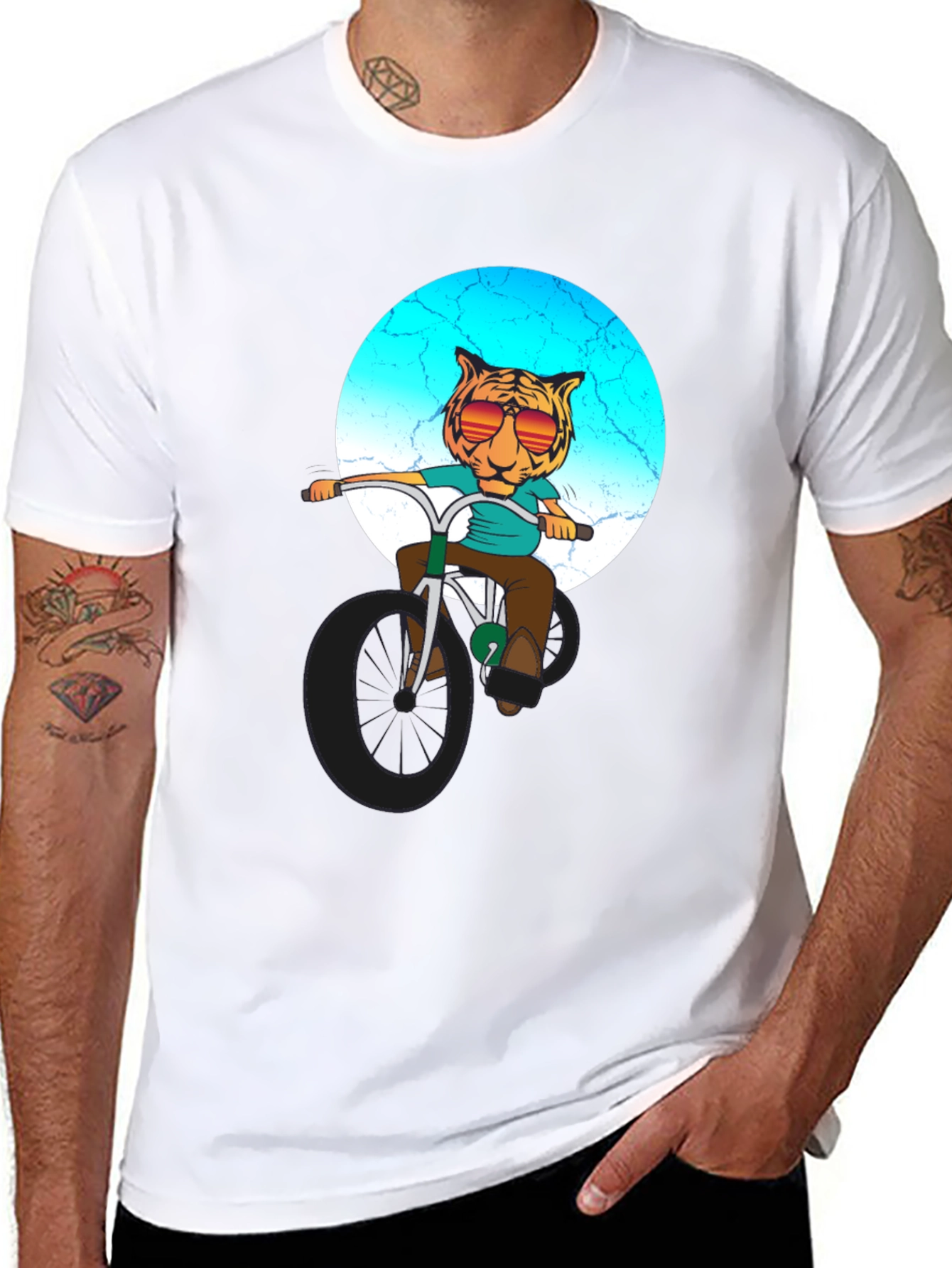 Cool Tiger Riding Bike Graphic T-Shirt