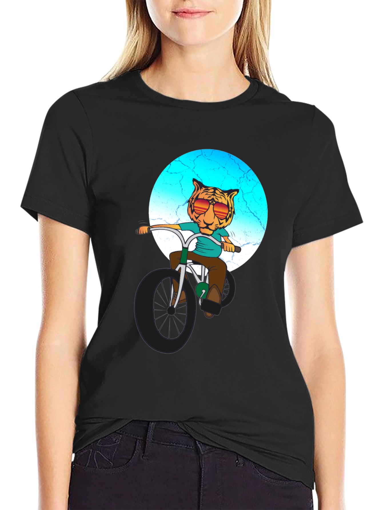 Cool Tiger Riding Bike Graphic T-Shirt
