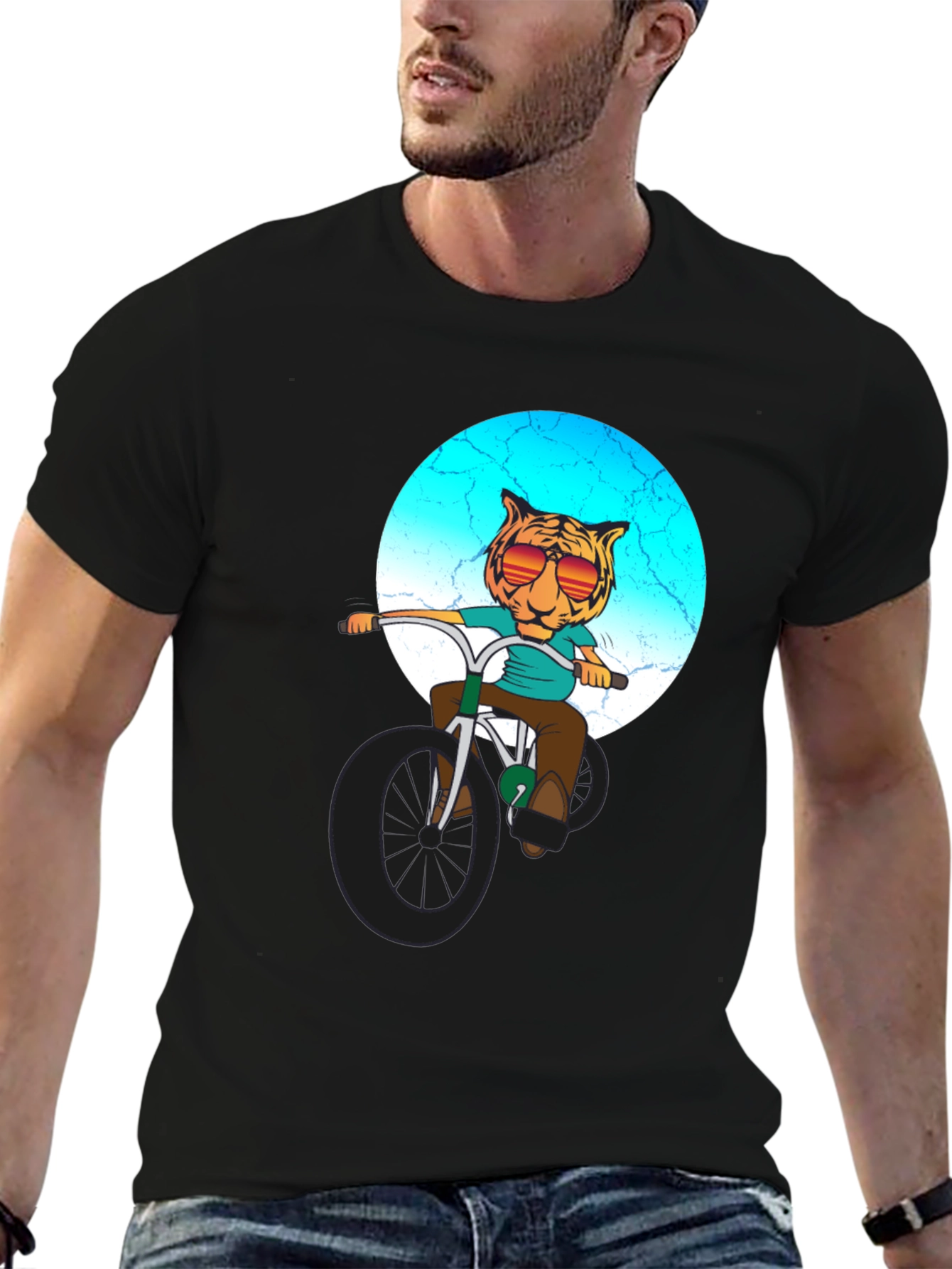 Cool Tiger Riding Bike Graphic T-Shirt