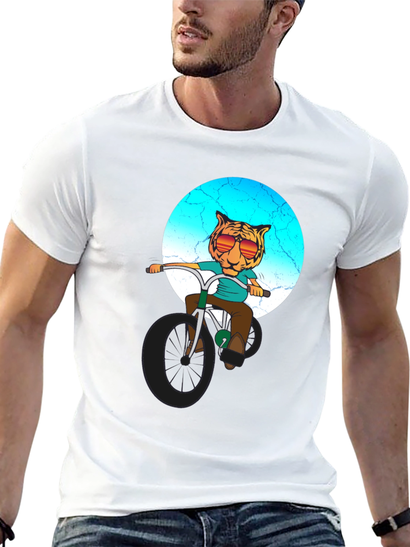 Cool Tiger Riding Bike Graphic T-Shirt
